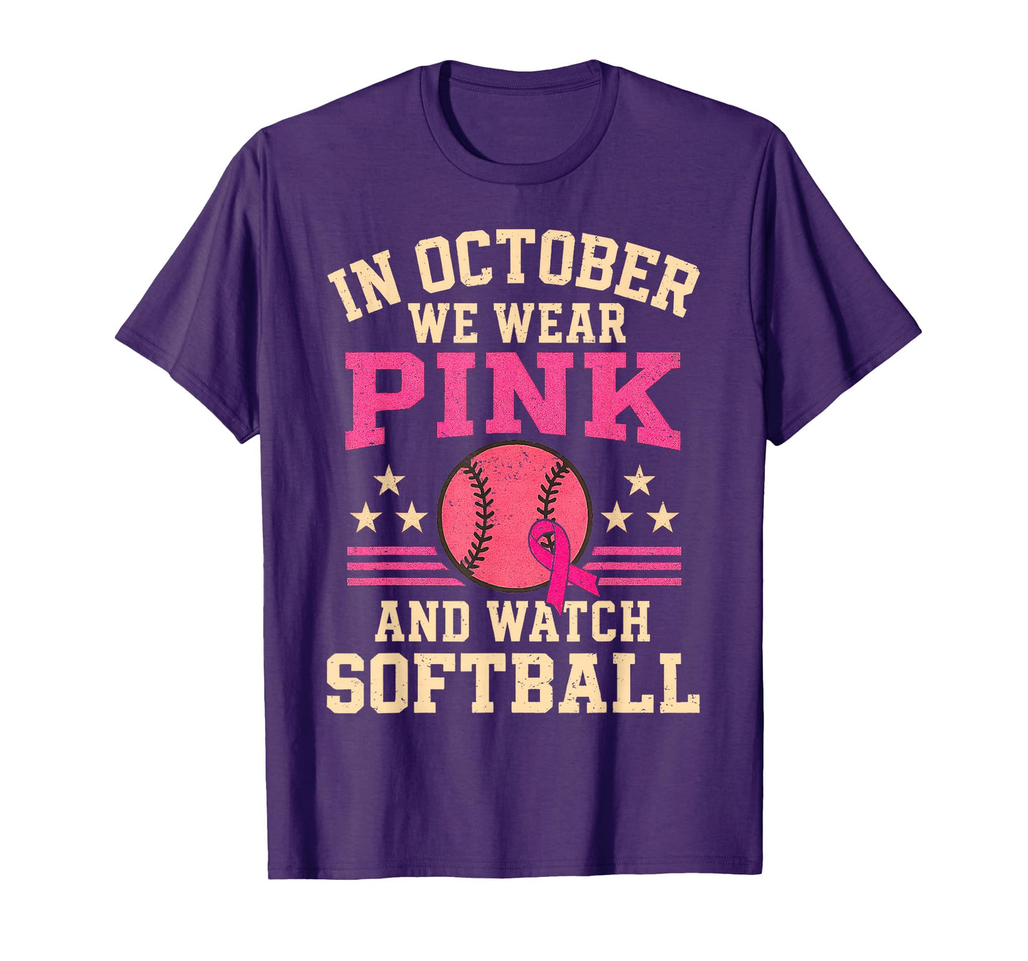 In October We Wear Pink And Watch Softball Breast Cancer T-Shirt