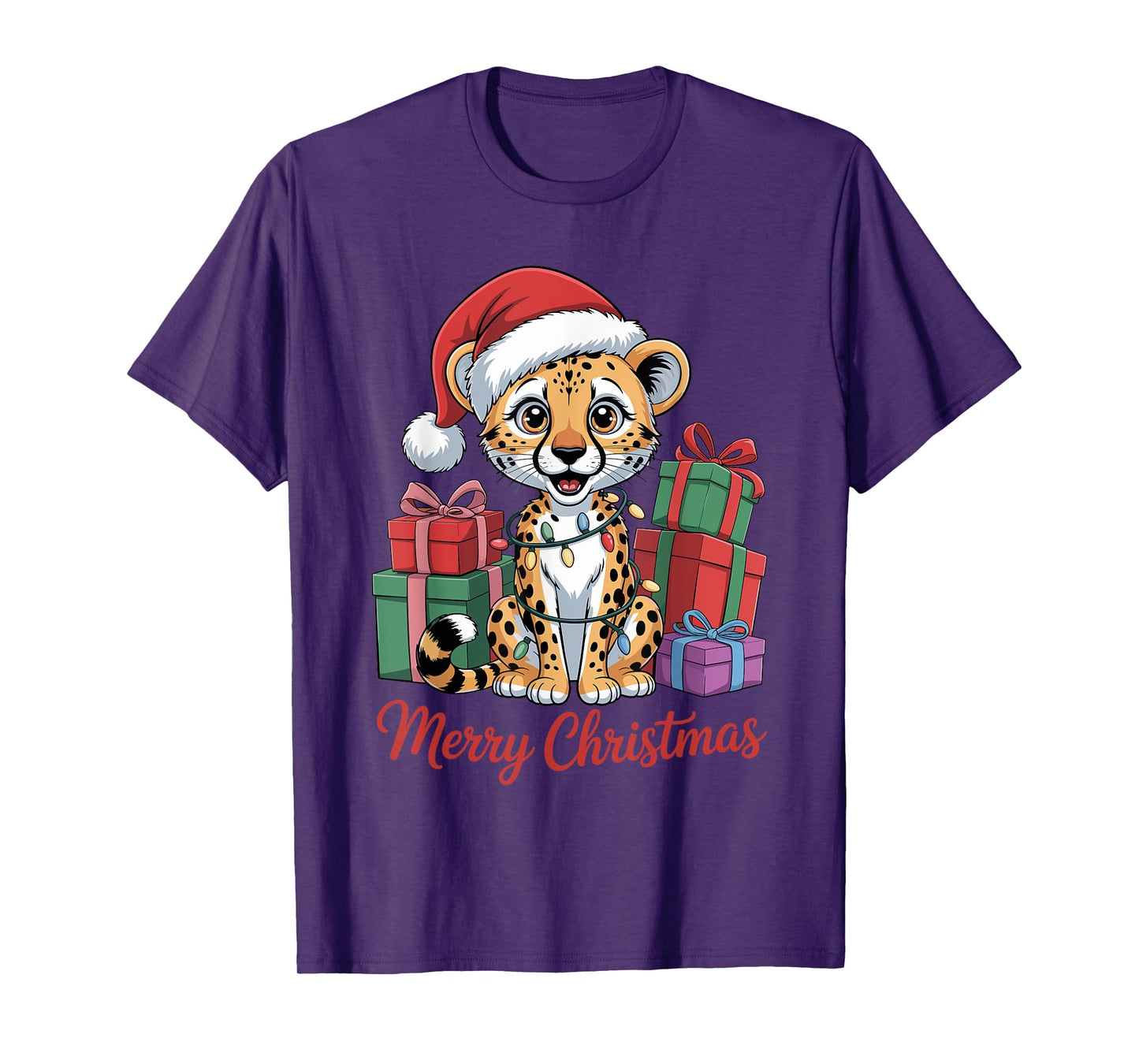 Funny Cheetah Santa Hat Animals Lovers Ugly Christmas Pajama T-Shirt
