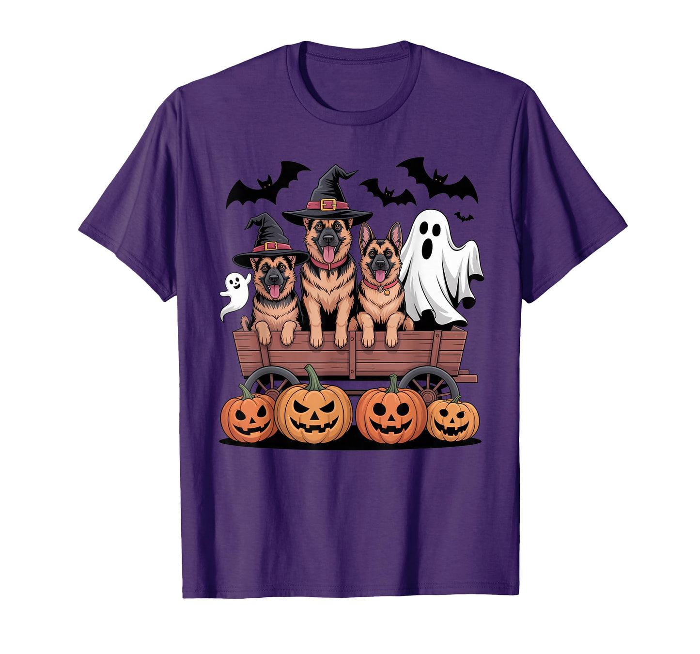 German Shepherd Halloween Witch Hats Ghost Pumpkins Spooky T-Shirt