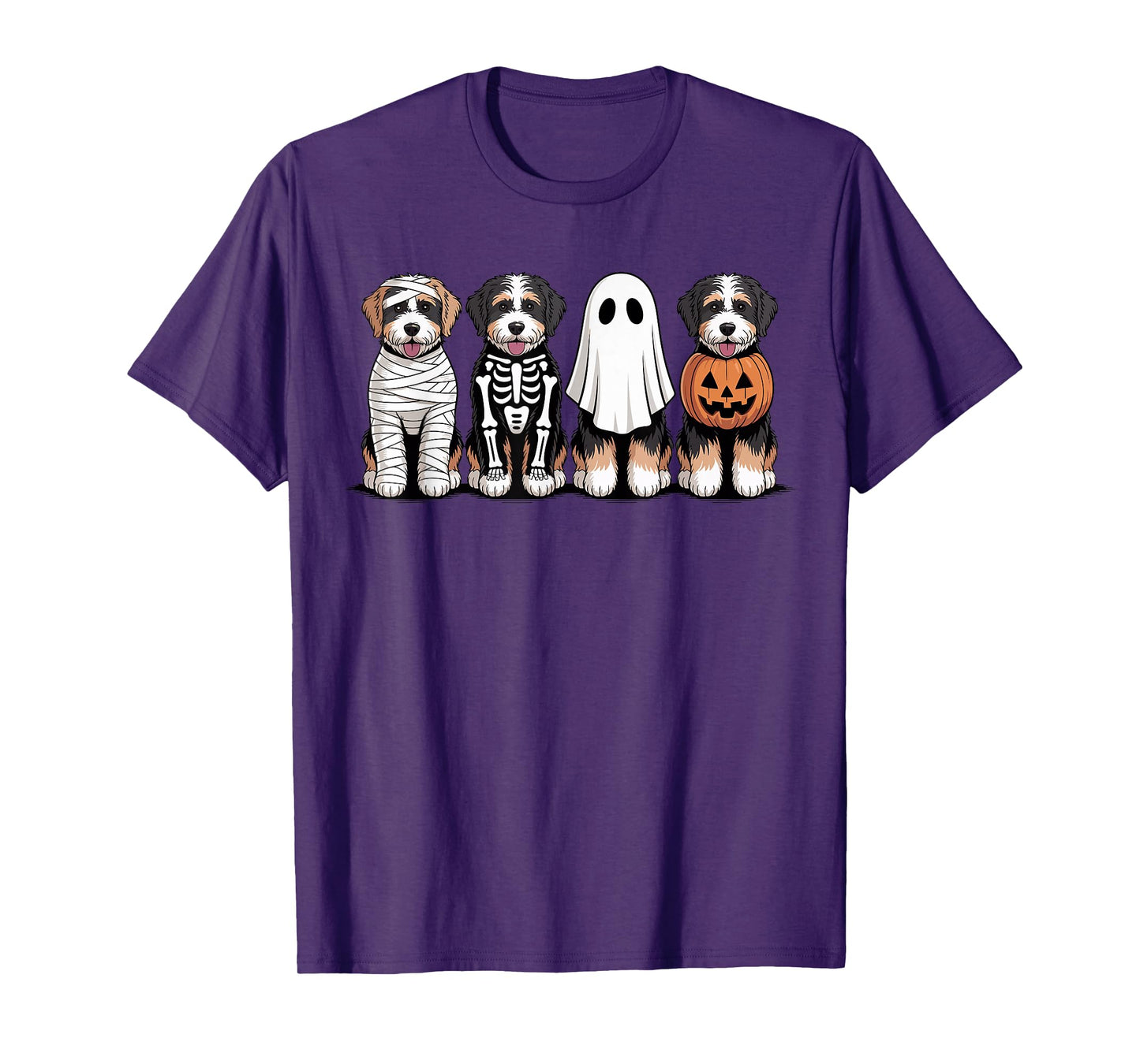 Spooky Ghost Bernedoodle Pumpkin Halloween Dog Skeleton T-Shirt