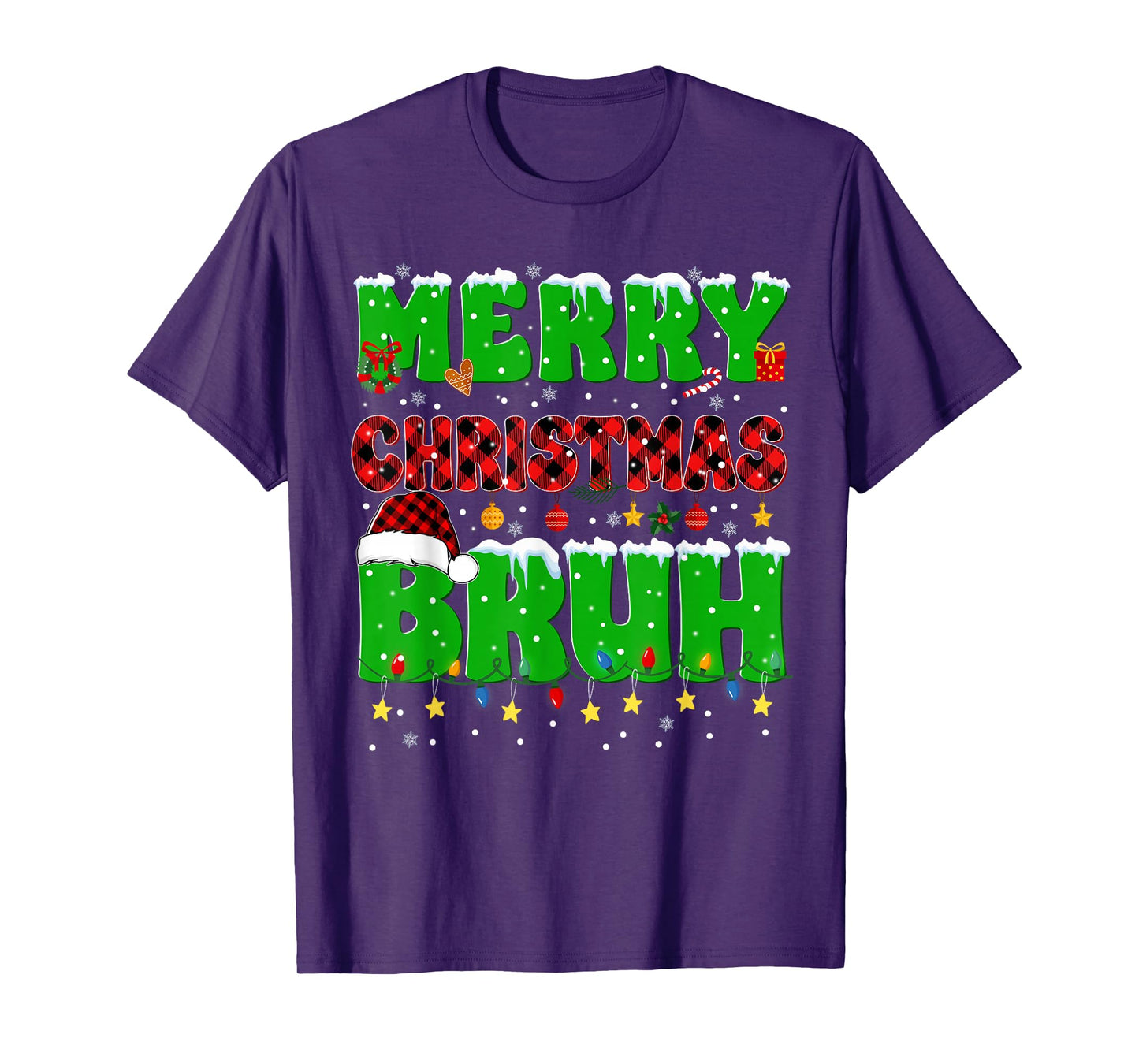 Merry Christmas Bruh Plaid Christmas Tree Pjs Xmas Boys Men T-Shirt