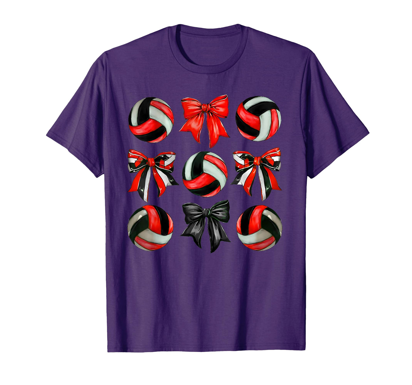 Vintage Volleyball Coquette Bow Red And Black Team T-Shirt