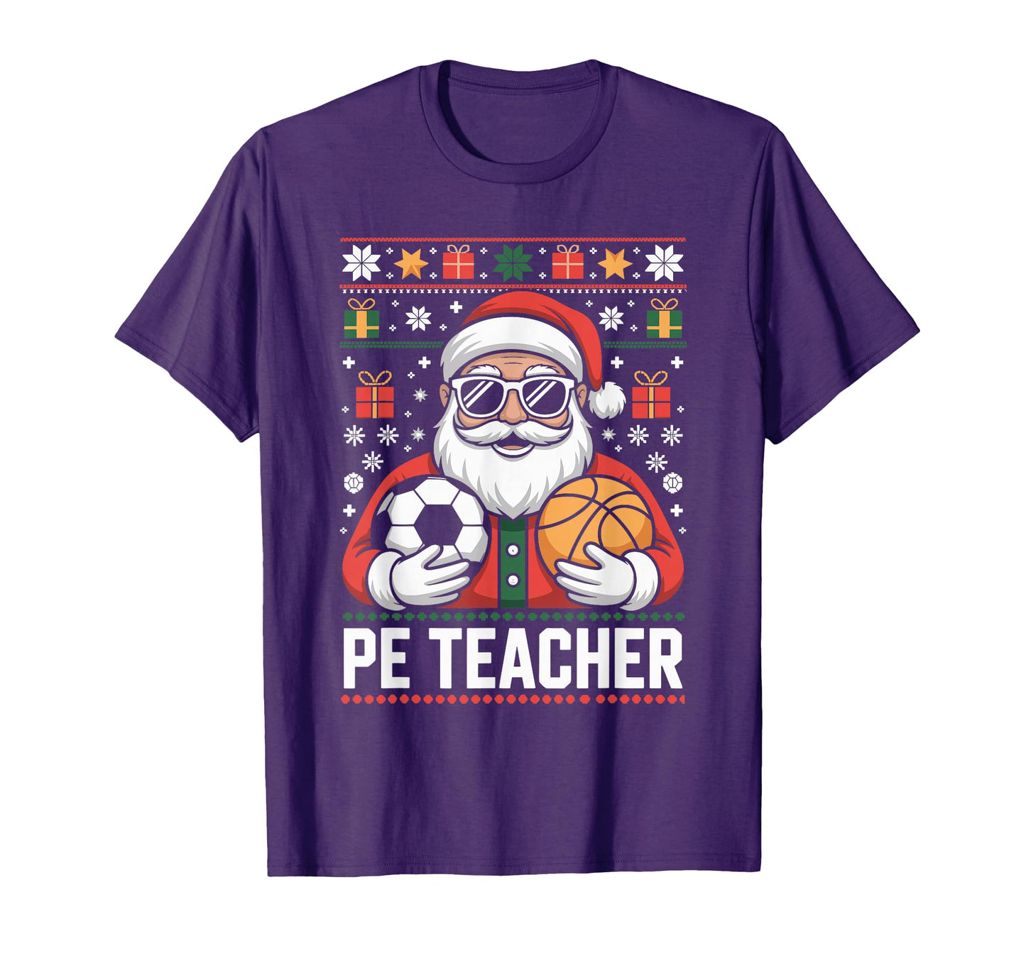 PE Teacher Santa Ugly Christmas Sweater Physical Education T-Shirt