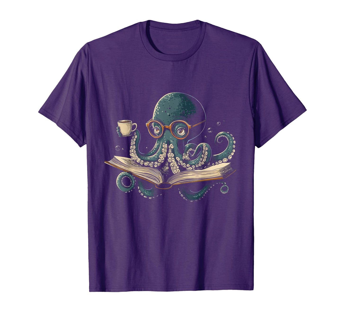 Octopus Reading Book Coffee Funny Book Lover Bookworm Nerd T-Shirt