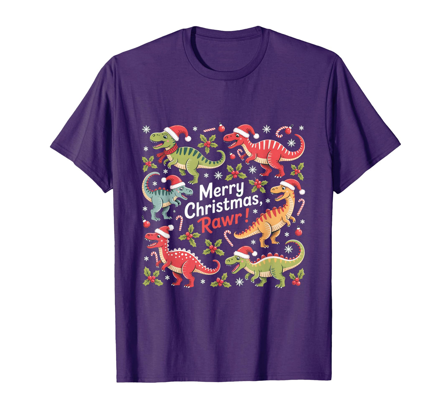 Merry Christmas Rawr Dinosaur Santa Hat Holiday T-Shirt