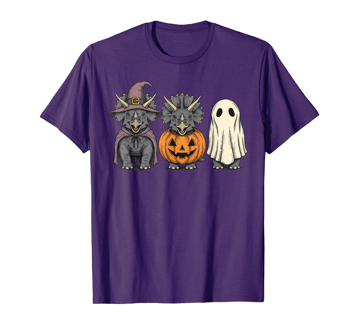 Spooky Ghost Triceratops Dino Lover Pumpkin Halloween T-Shirt