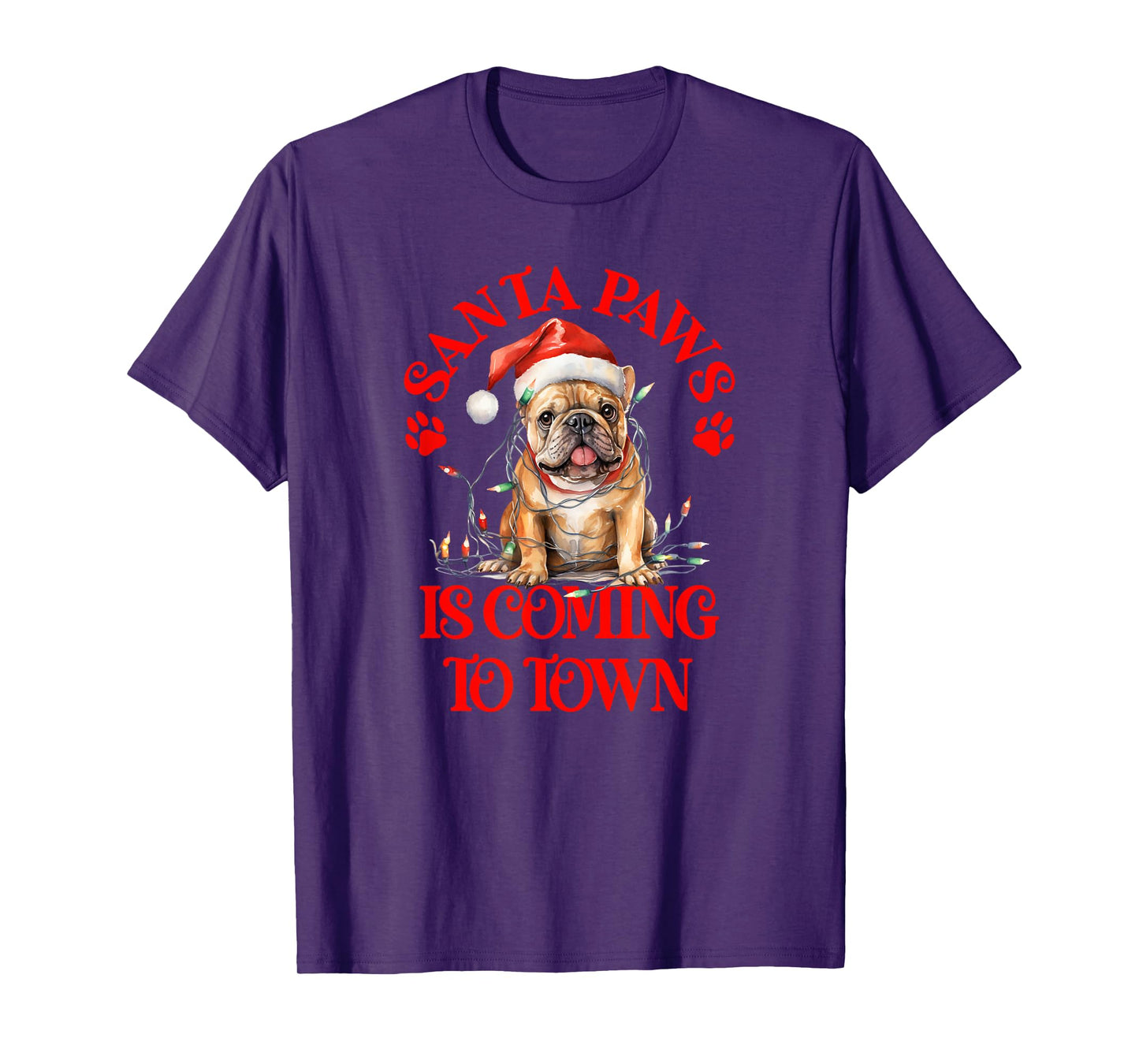 Santa Paws is Coming to Town with Christmas English Bulldog T-Shirt