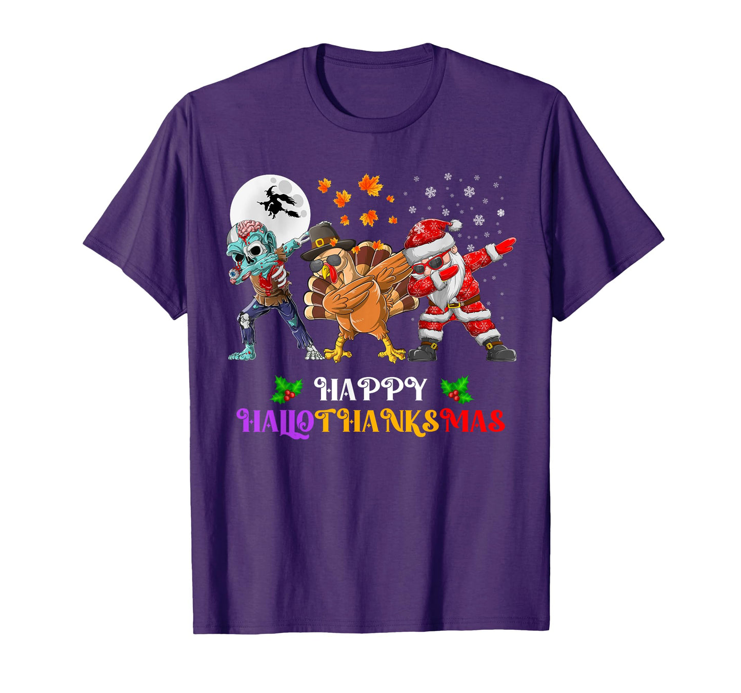 Happy Hallothanksmas Dabbing Zombie Turkey Santa Claus T-Shirt