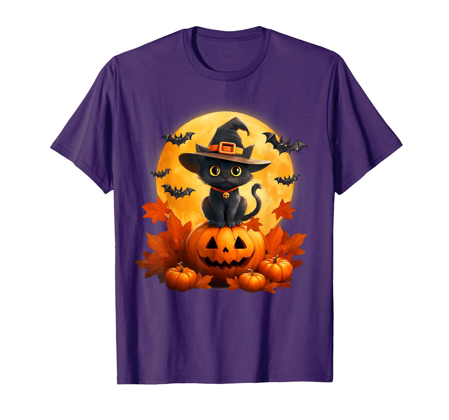 Spooky Halloween Moon Black Cat Witch Pumpkin Autumn Season T-Shirt