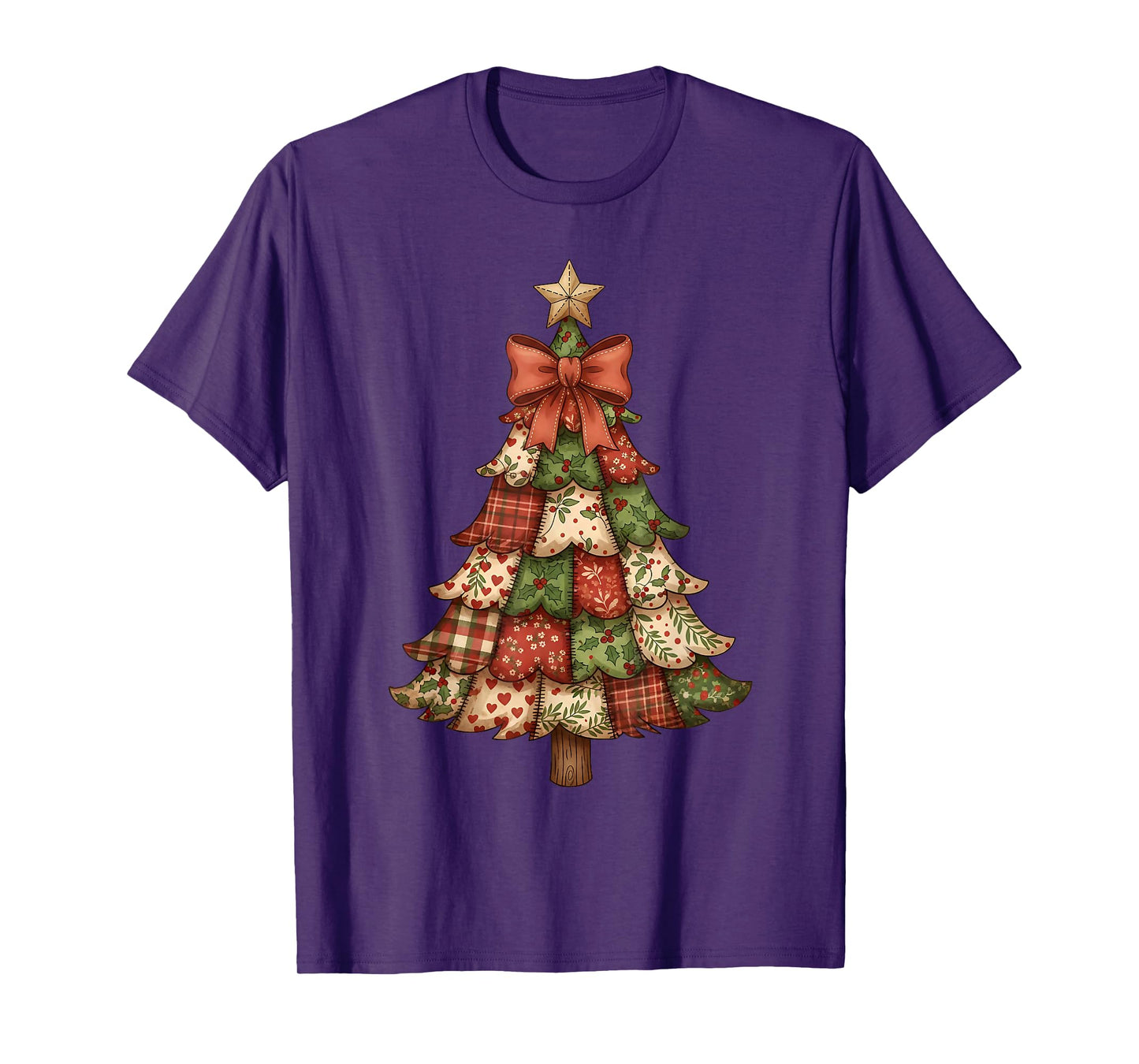Christmas Tree Patchwork Coquette Bow Xmas Snowflake Holiday T-Shirt