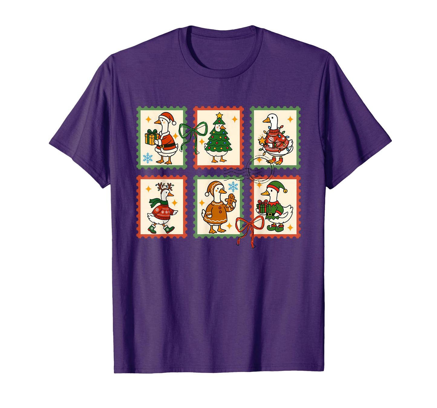 Vintage Retro Tis The Silly Goose Santa Season Stamps Xmas T-Shirt