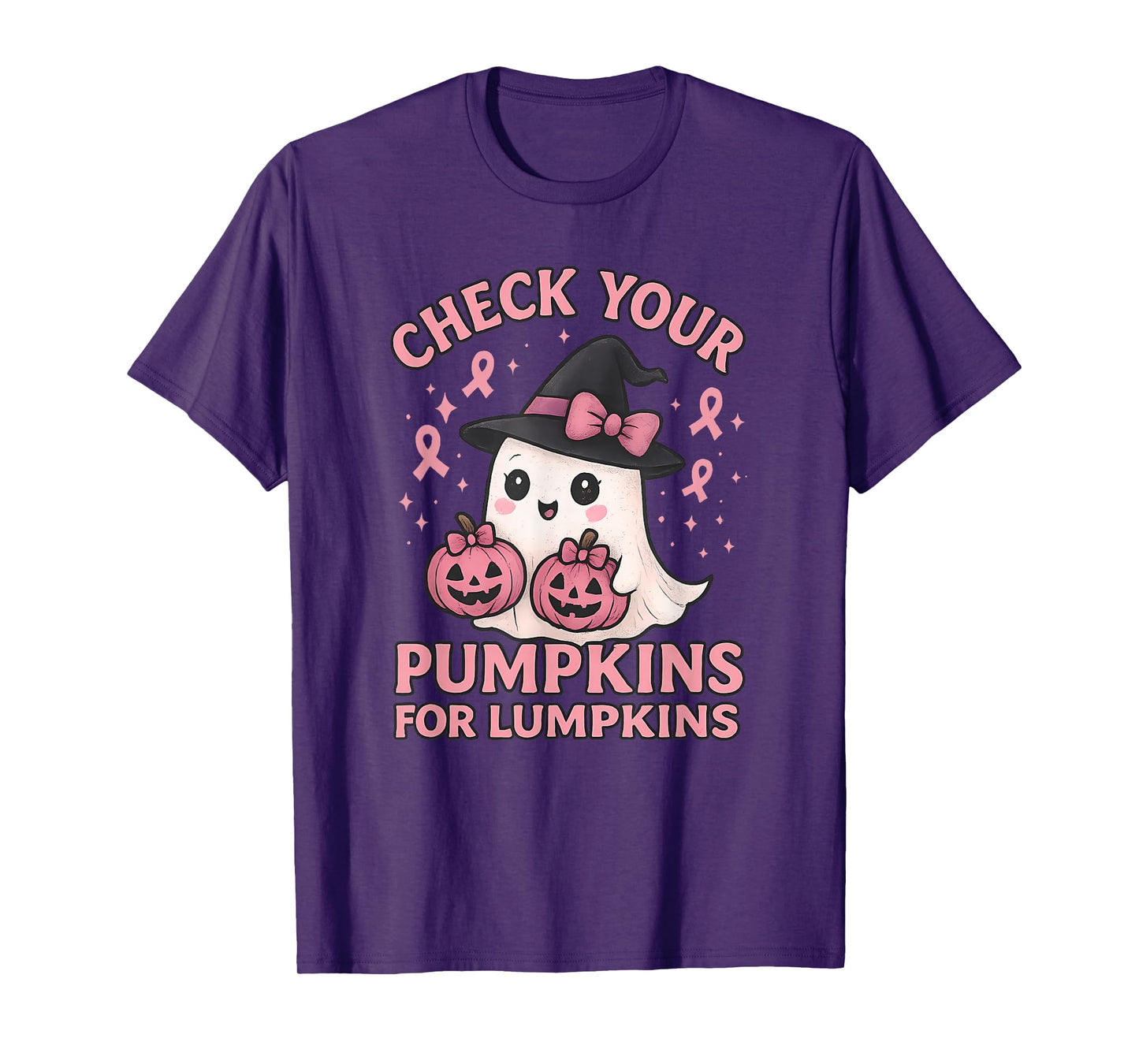 Check Your Pumpkins Ghost Pink Ribbon Funny Halloween T-Shirt