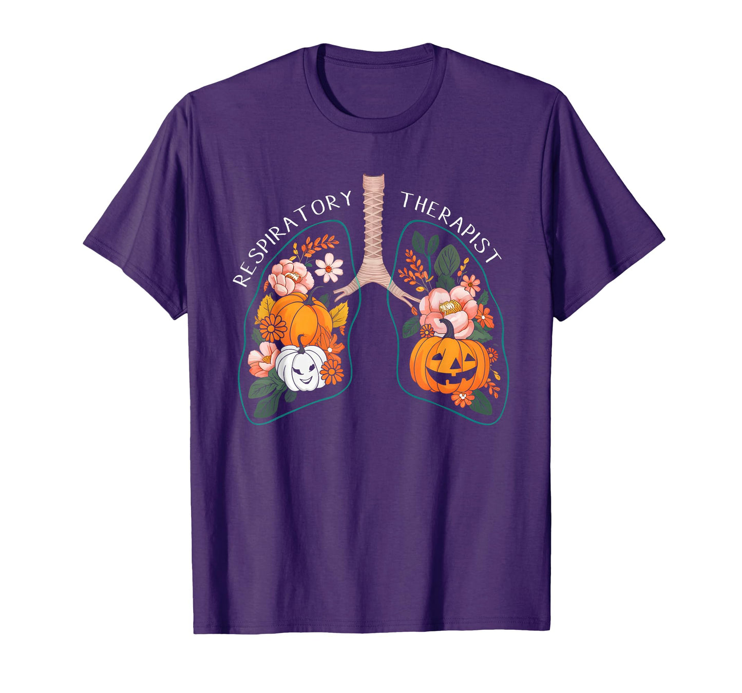 Respiratory Therapist RT Lung Floral Pumpkin Halloween T-Shirt