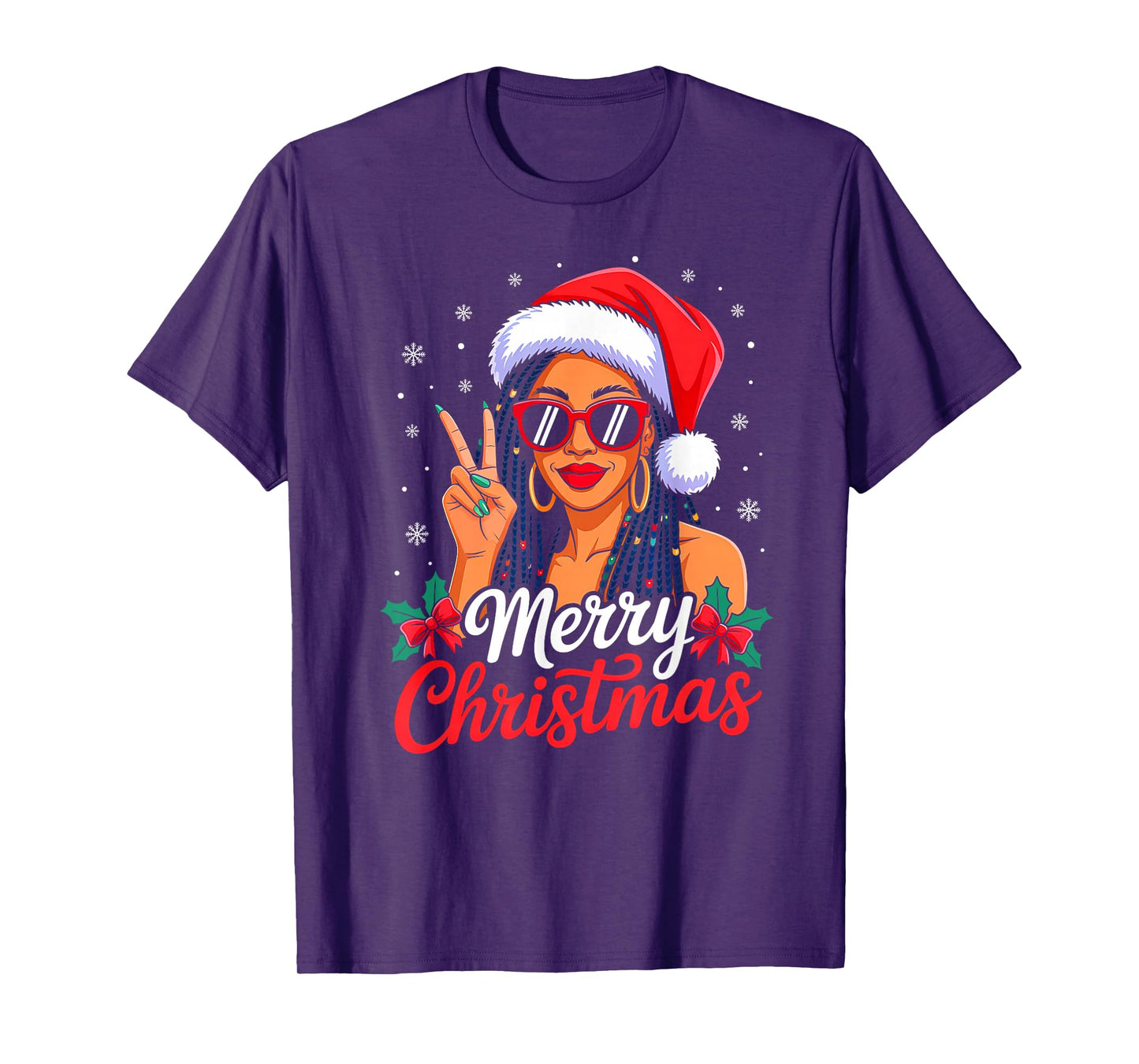 Merry Christmas Black African Girl American Melanin Women T-Shirt