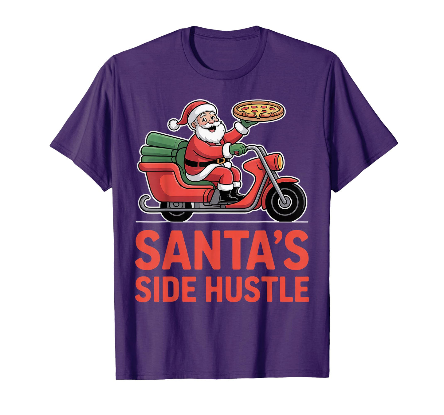Santa’s Side Hustle - Santa Delivering Pizza on Scooter T-Shirt