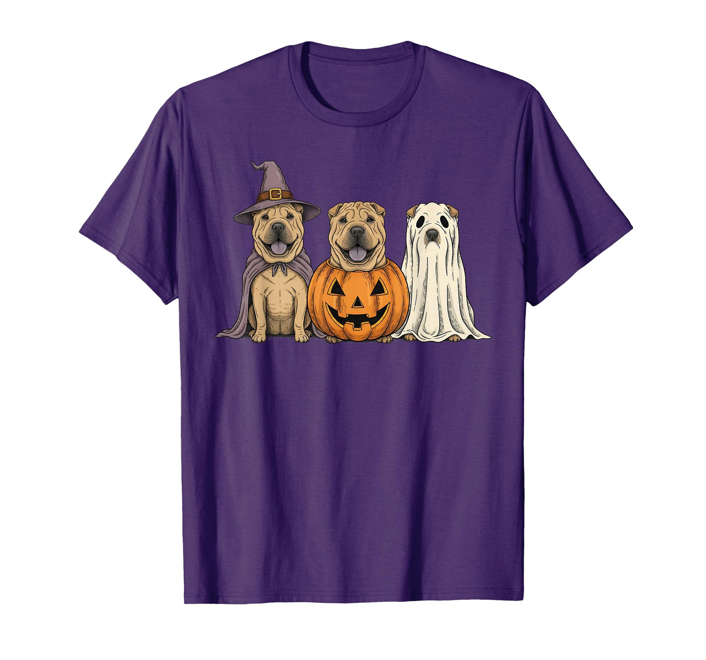 Spooky Ghost Shar Pei Pumpkin Halloween Dog Lover T-Shirt