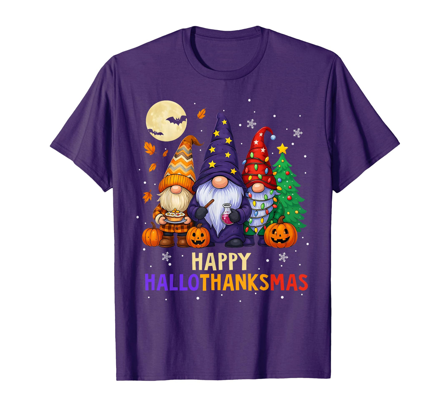 Happy Hallothanksmas Gnomes Lover Halloween Merry Christmas T-Shirt