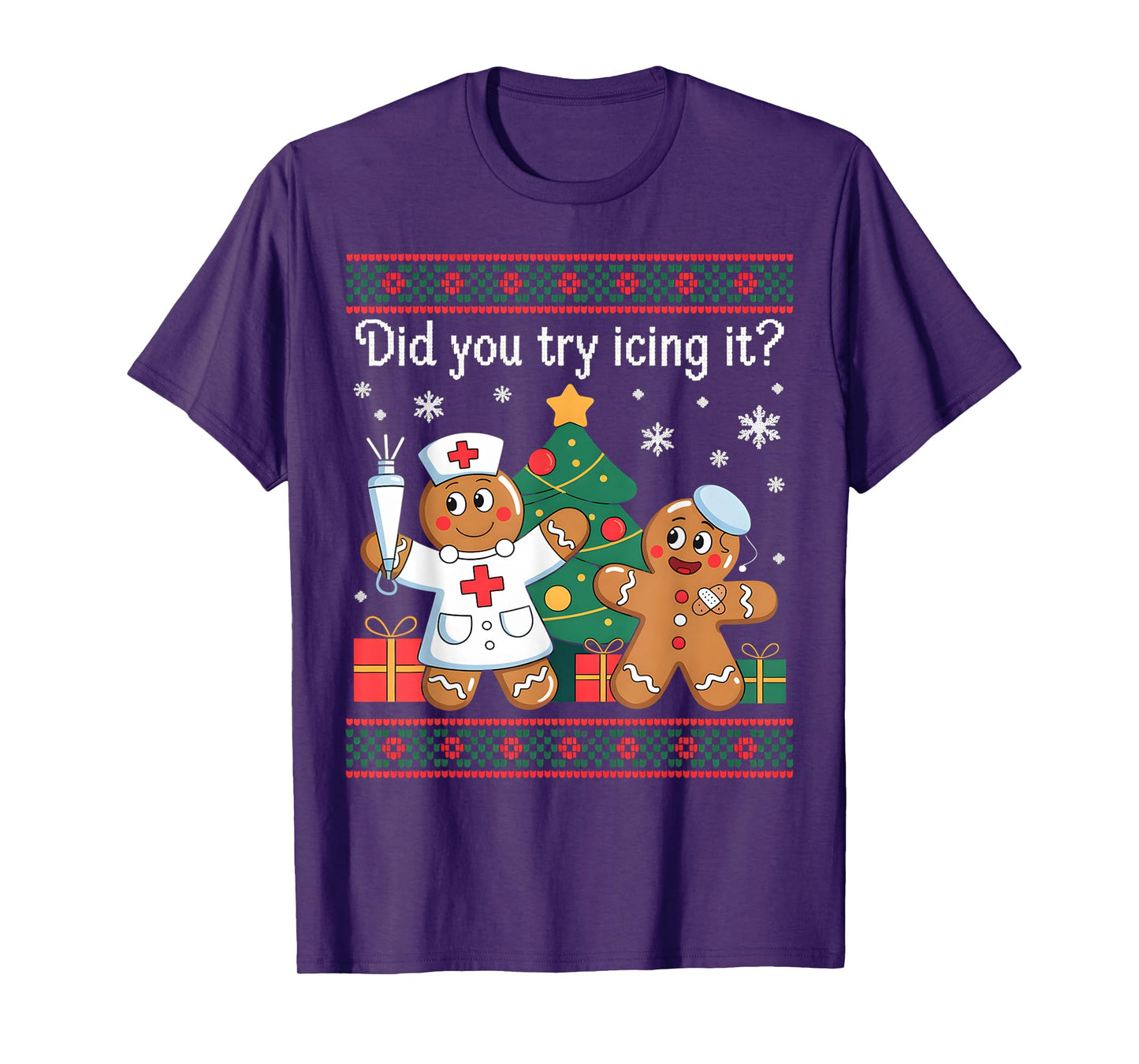 Nurse Did You Try Icing It Christmas Retro Gingerbread T-Shirt