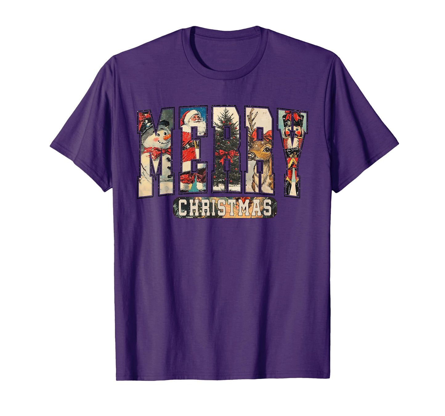 Retro Merry Christmas Santa Claus Reindeer Snowman Cute Xmas T-Shirt