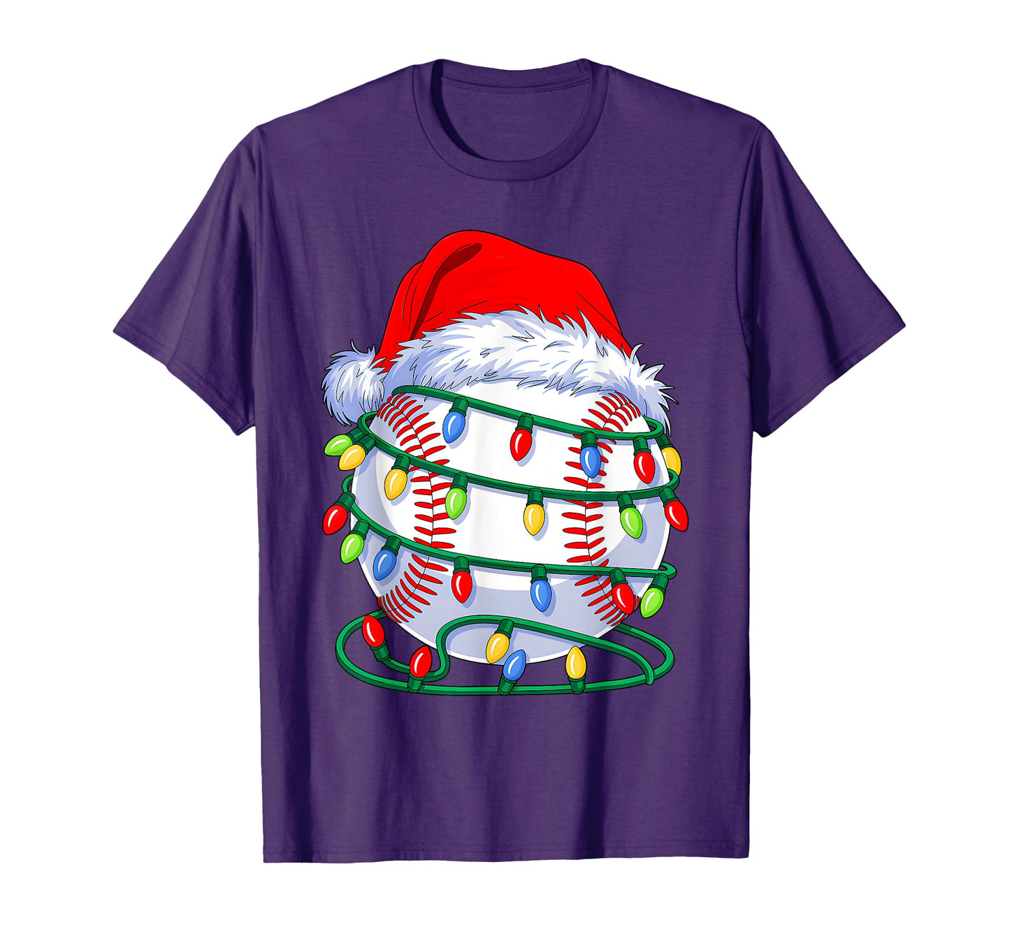 Baseball Ball Santa Hat Christmas Baseball Xmas Lights T-Shirt