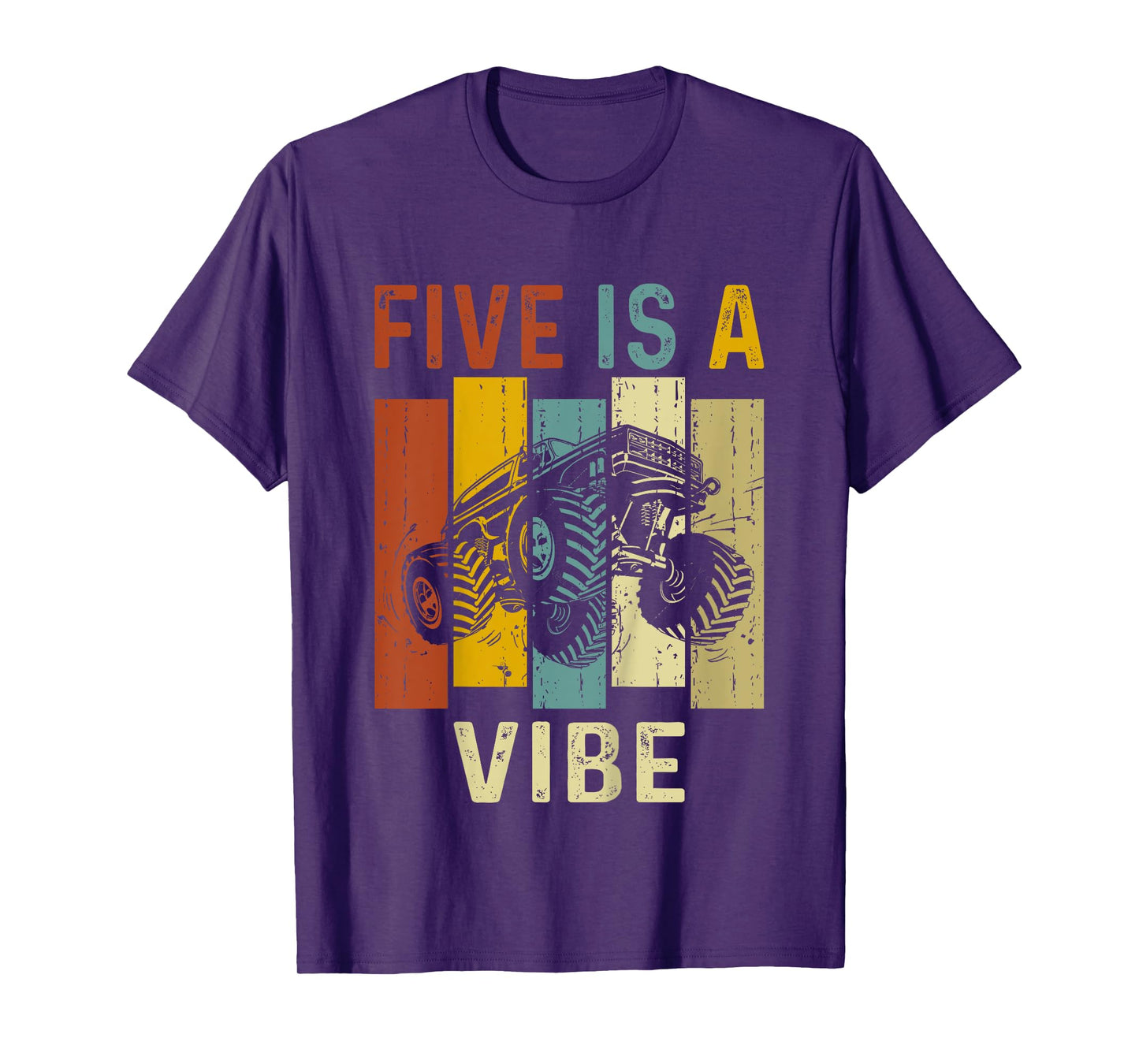Five Is A Vibe Cute 5th Birthday design Monster 5Years Truck T-Shirt