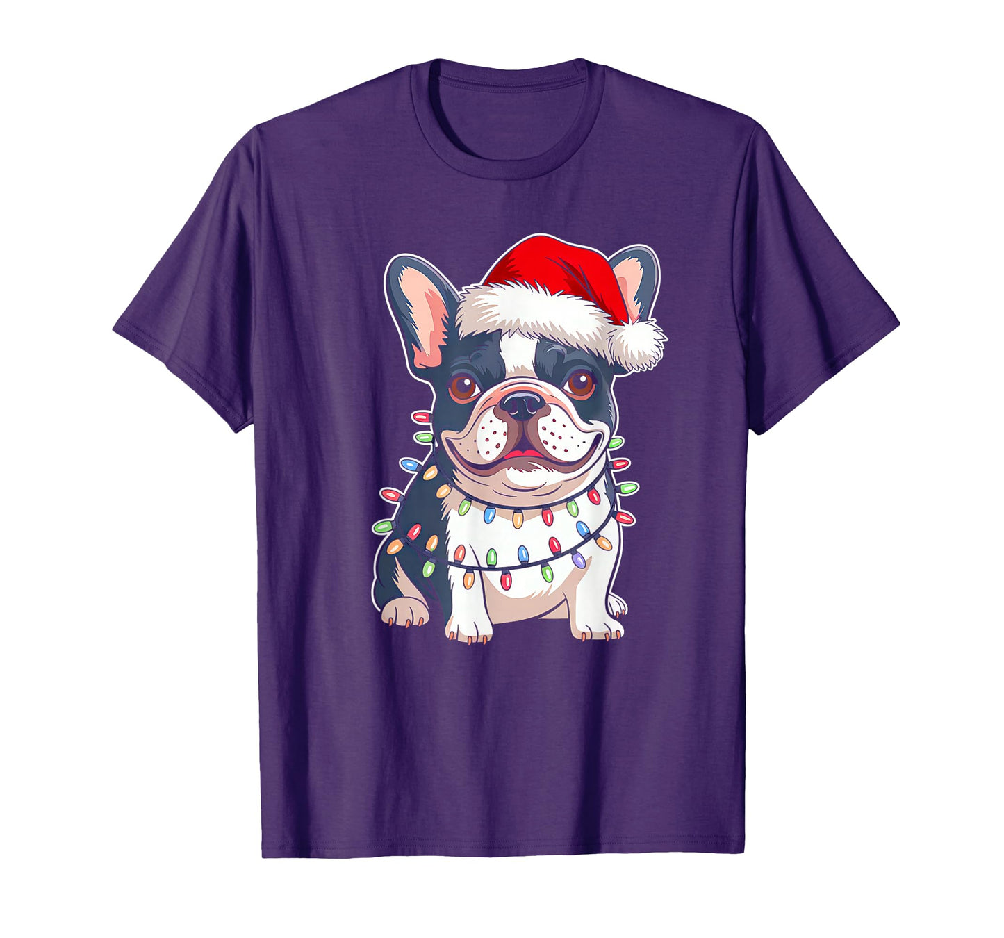 French Bulldog Dog Christmas Lights Santa Hat Xmas Dog Lover T-Shirt