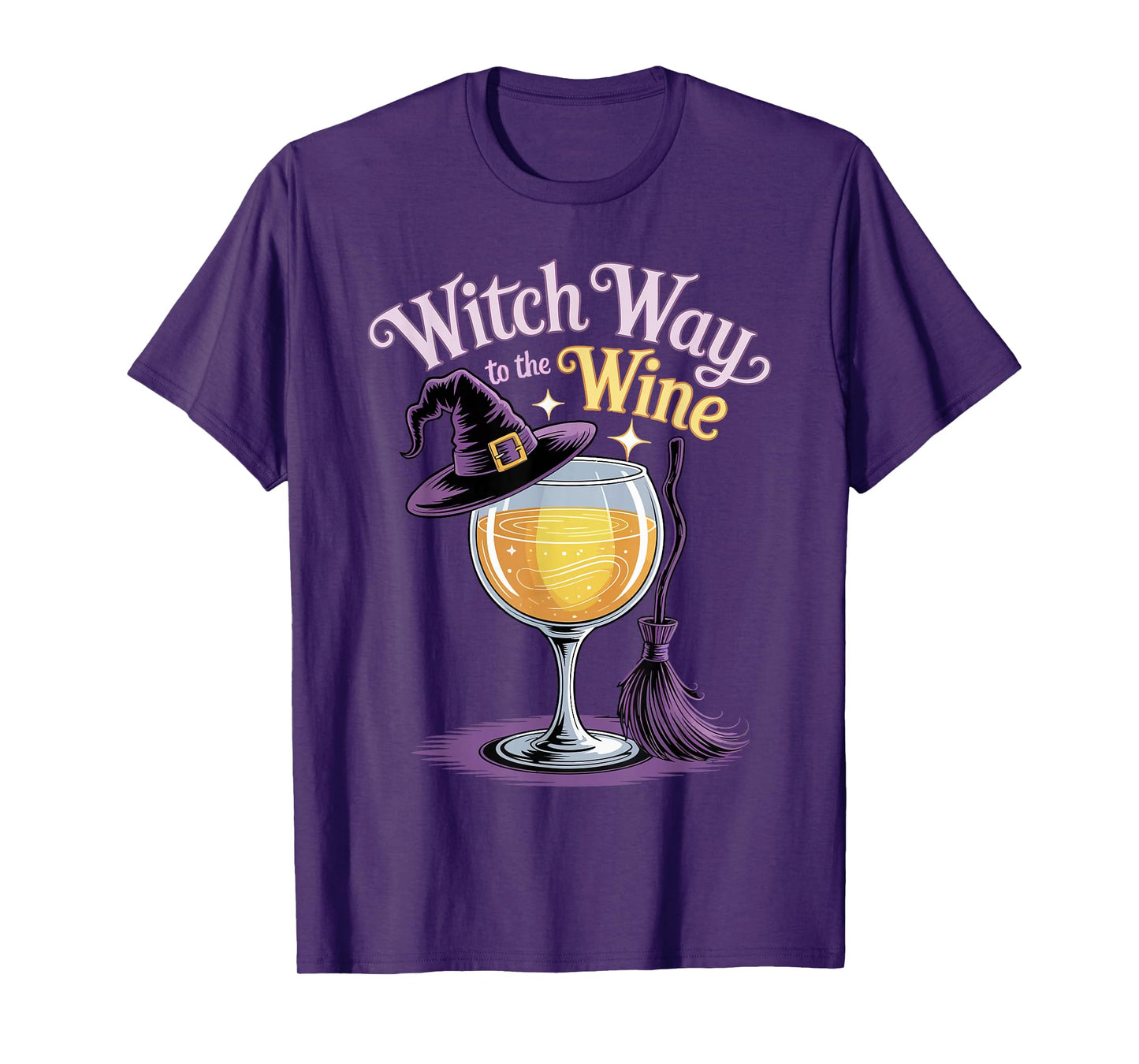 Halloween Witch Way to The Wine Funny T-Shirt