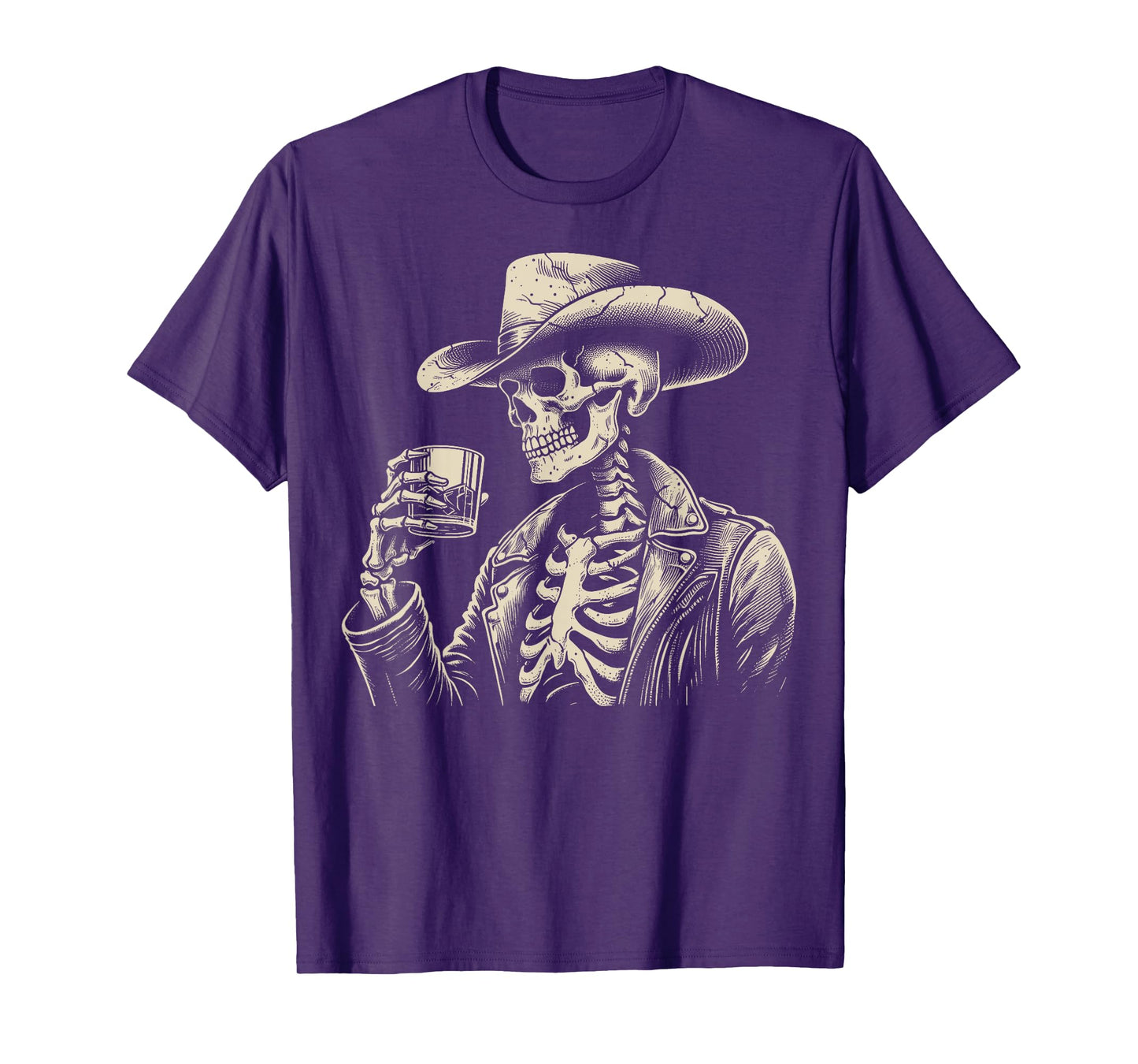 Western Cowboy Skeleton Whiskey Rustic Vintage Halloween T-Shirt