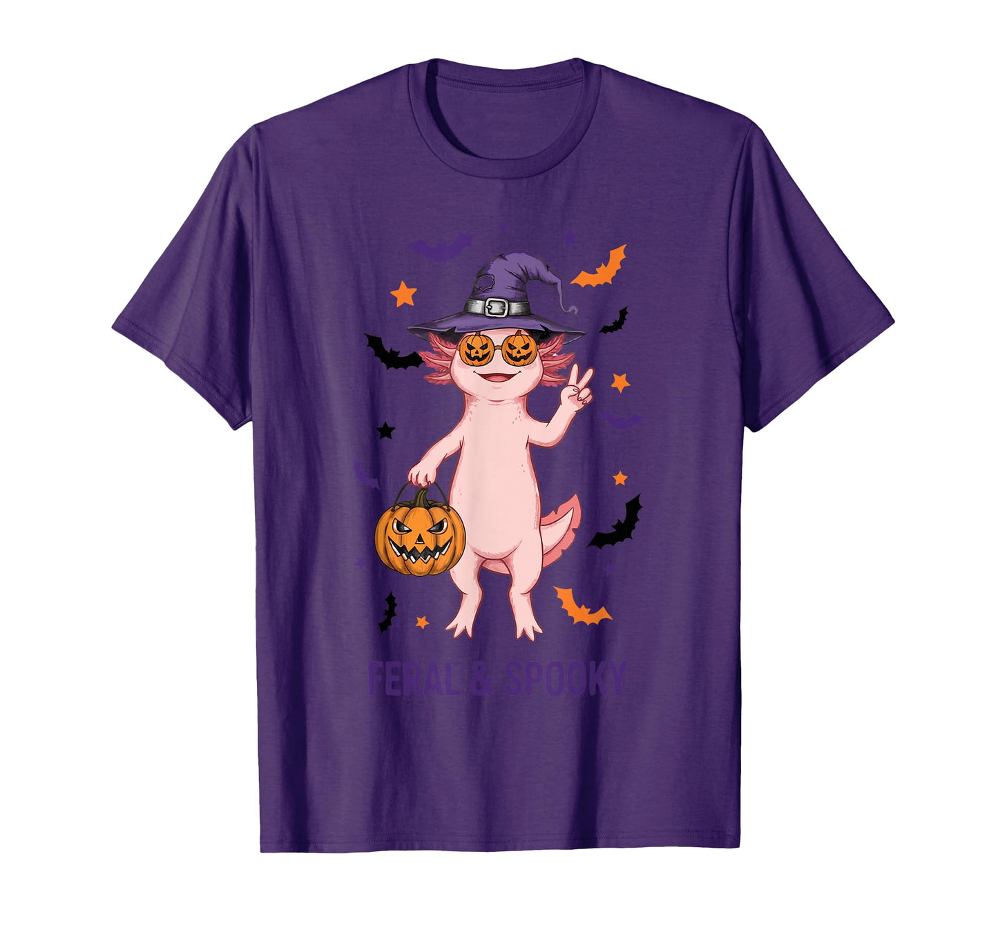 Feral and Spooky Witch Costume Axolotl Halloween T-Shirt