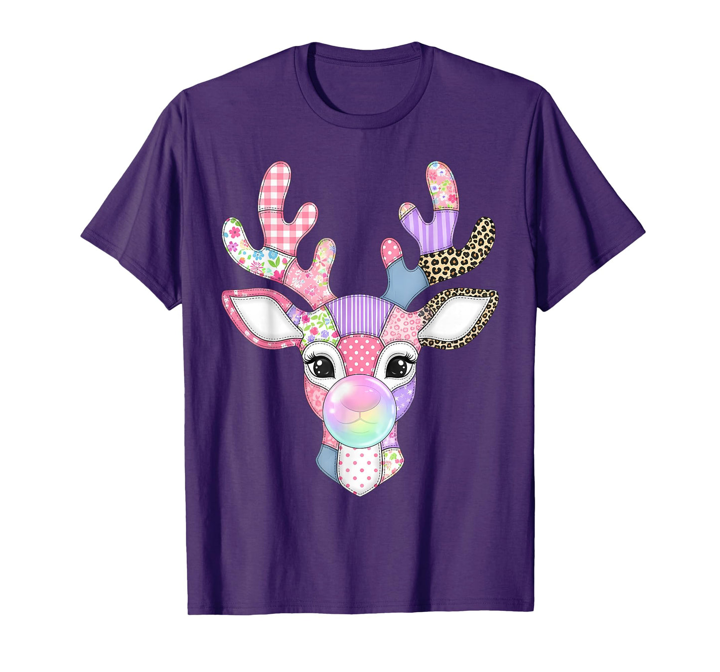 Patchwork Reindeer Bubble Gum Christmas Quilt Block Quilting T-Shirt