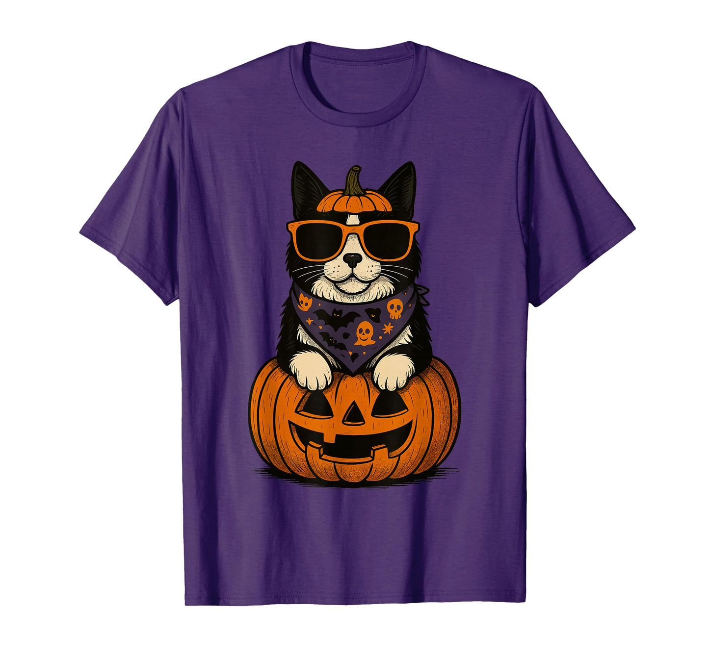Spooky Tuxedo Cat Pumpkin Halloween Cat Lover T-Shirt