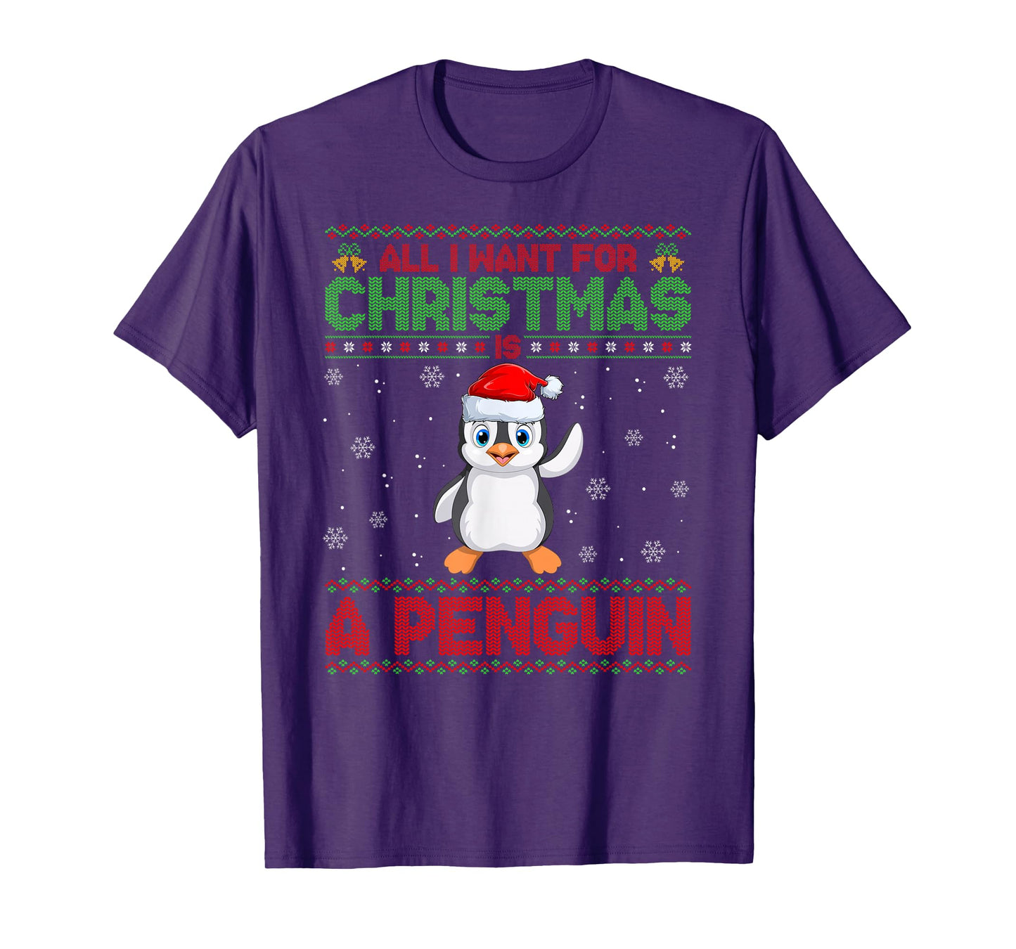 Ugly Xmas Sweater Style I Want A Penguin for Christmas T-Shirt