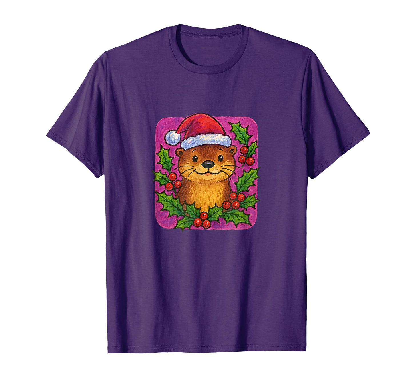 Otter Wearing a Santa Hat Christmas Winter Wildlife Holiday T-Shirt