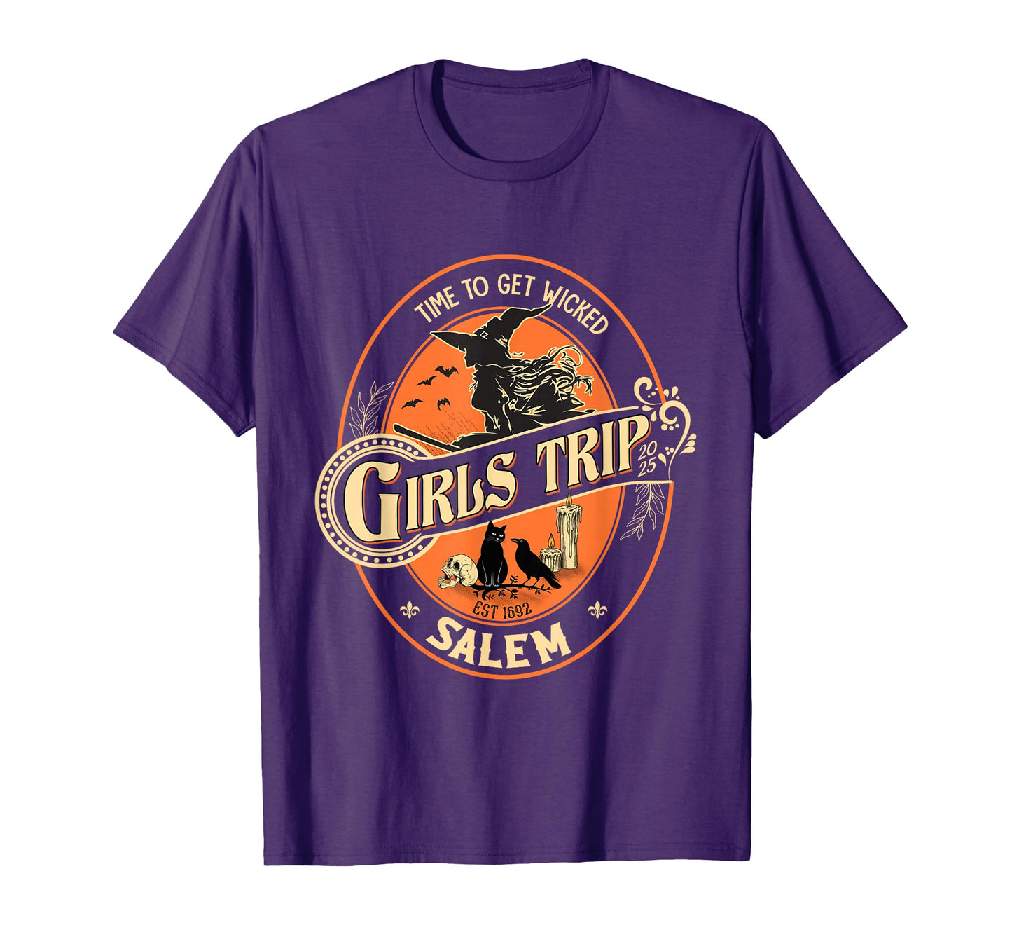 Halloween Girls Trip to Salem Time to Wicked Cats Retro T-Shirt