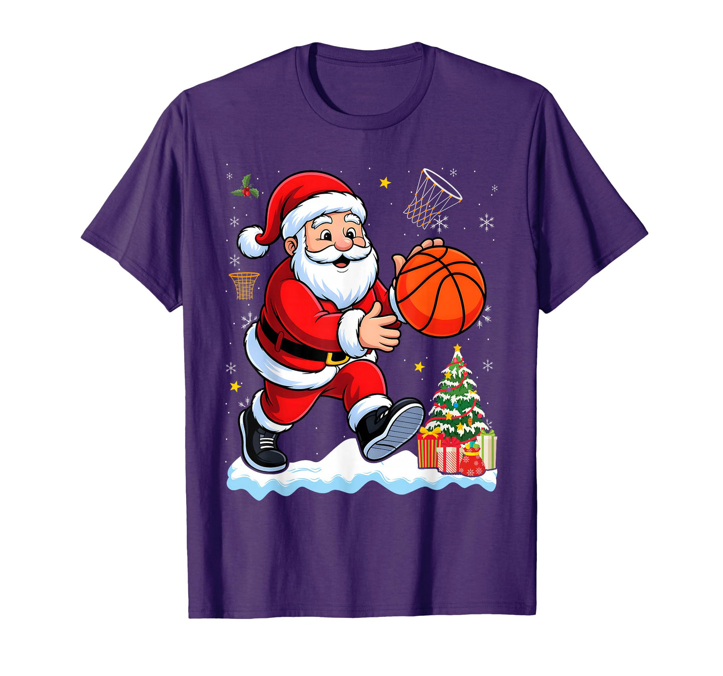 Basketball Santa Dribble Ball Christmas Boys Men Sports Xmas T-Shirt