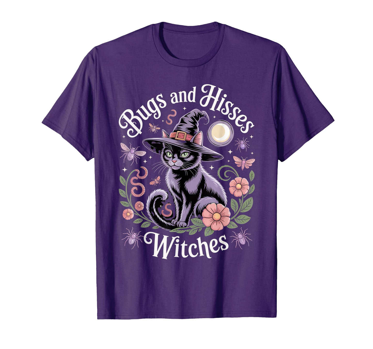 Bugs and Hisses Witches Cat Floral Halloween Women Teen Tee T-Shirt