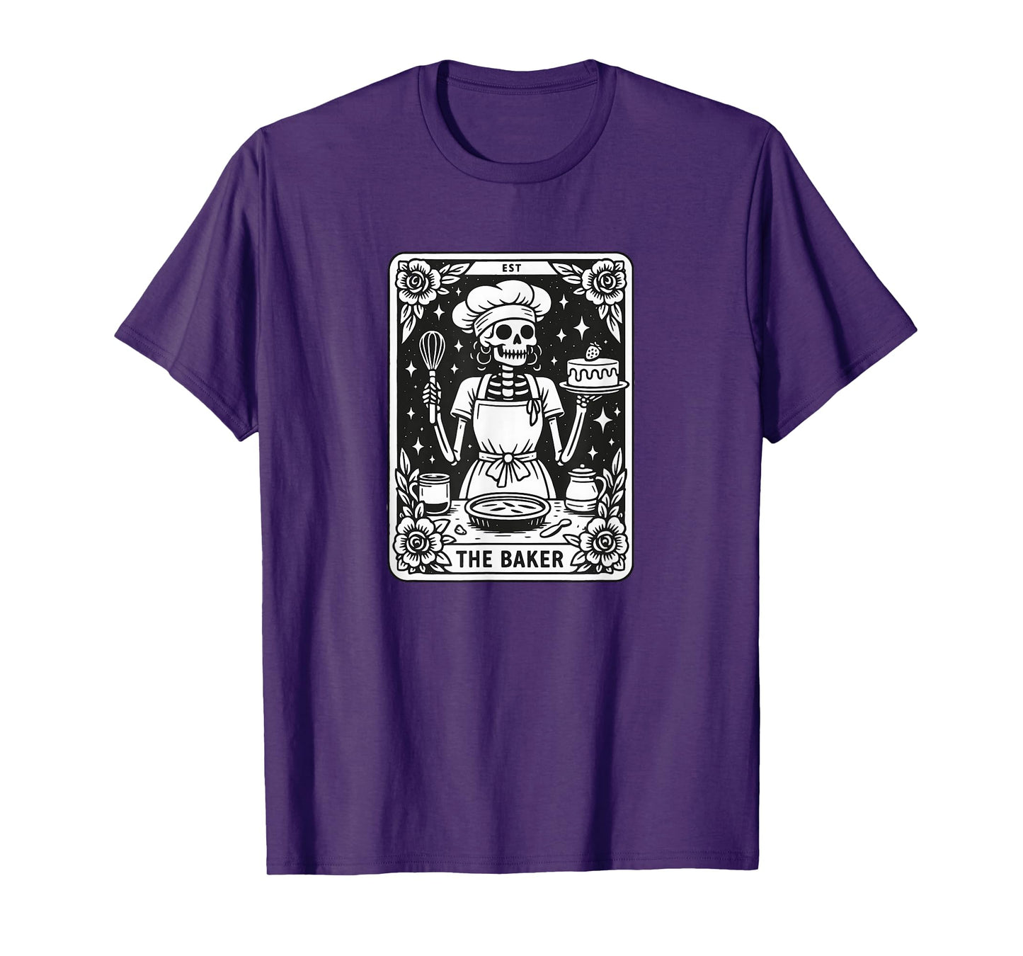 Skeleton Baker Vintage Tarot Card Baking Art Retro Cooking T-Shirt