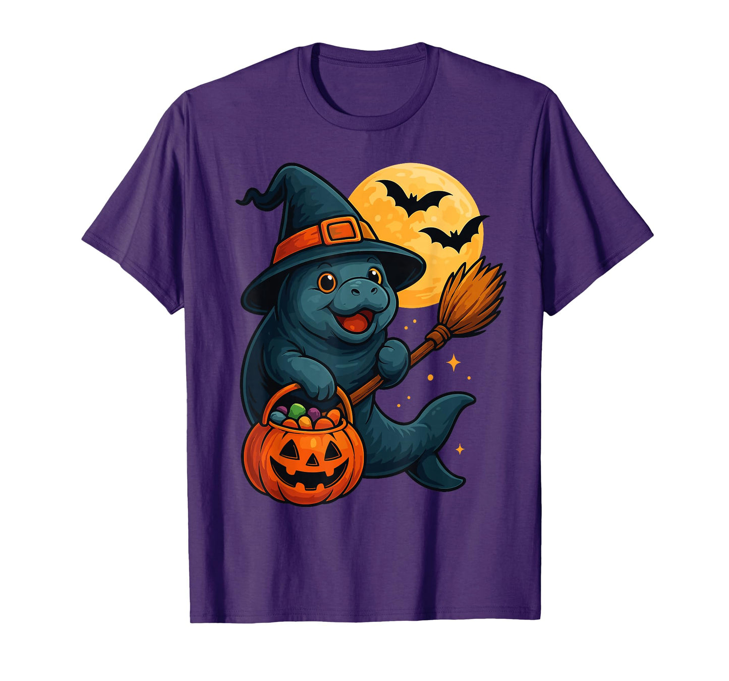 Manatee Witch Hat Pumpkin Halloween Spooky Season T-Shirt