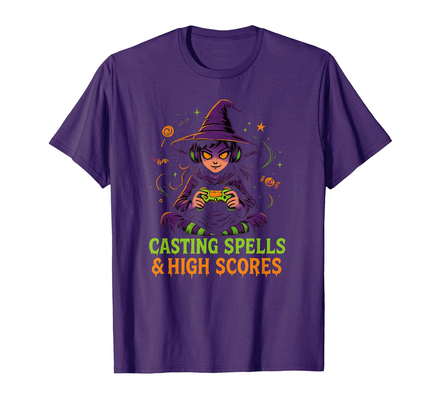 Halloween Gamer Witch Casting Spells & High Scores T-Shirt