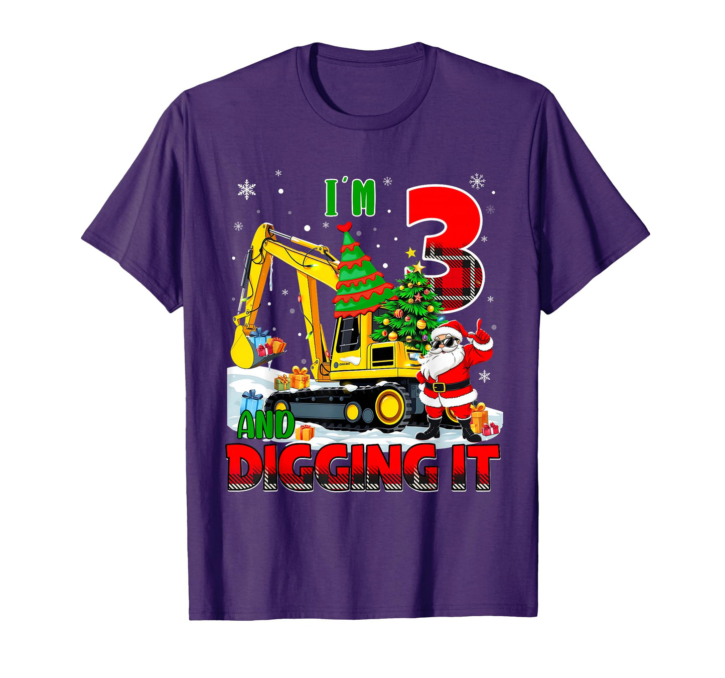 I'm 3 Construction 3rd Birthday Kid Boy Xmas Excavator Santa T-Shirt