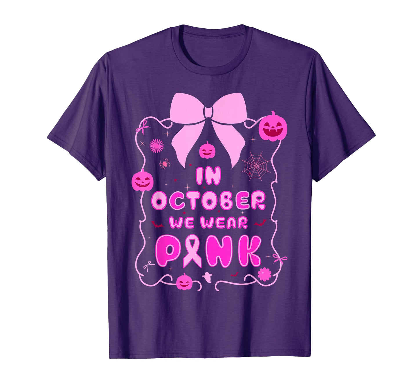 in October We Wear Pink Breast Cancer Awareness Halloween T-Shirt