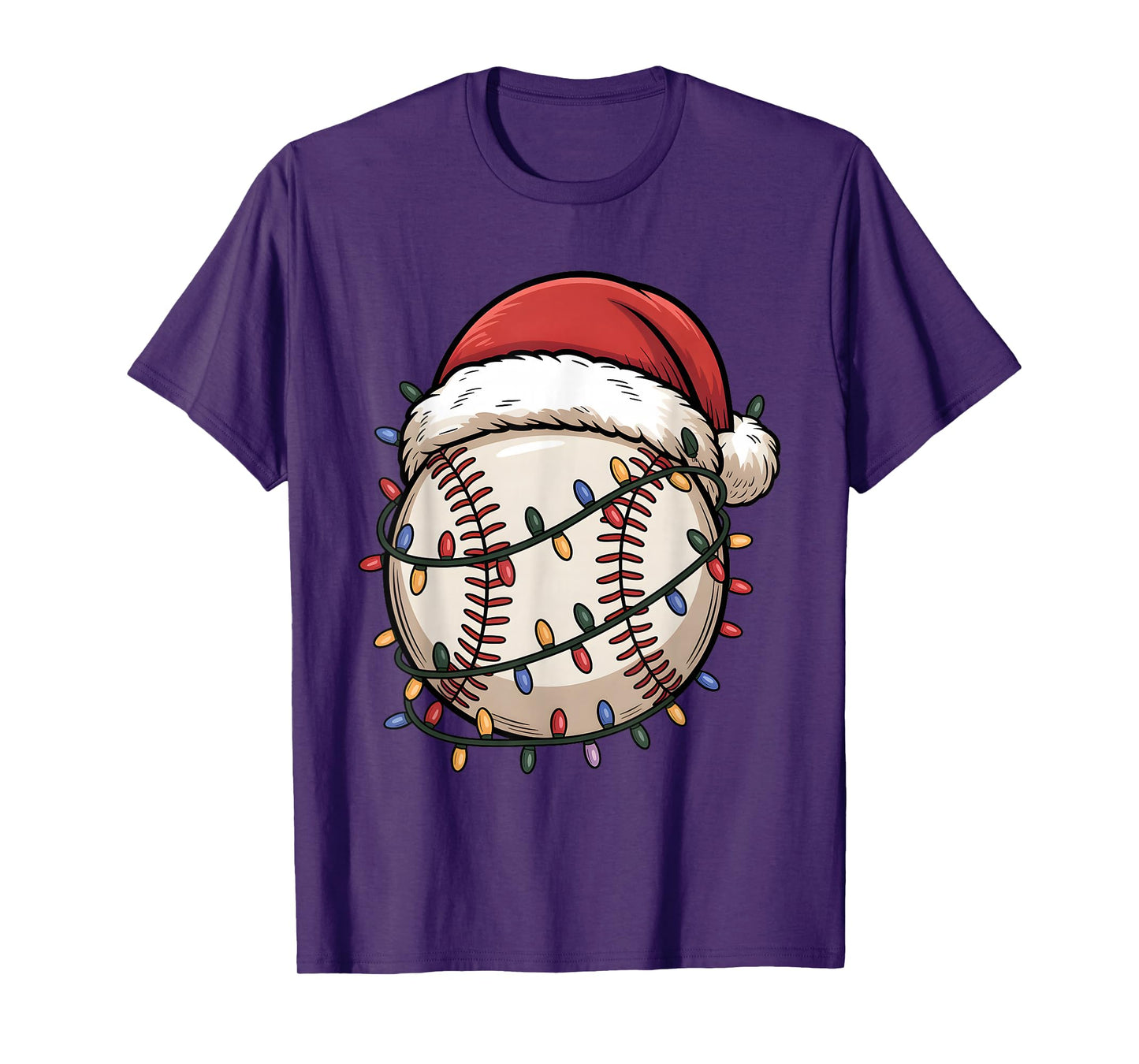 Baseball Santa Hat Christmas Holiday Lights T-Shirt