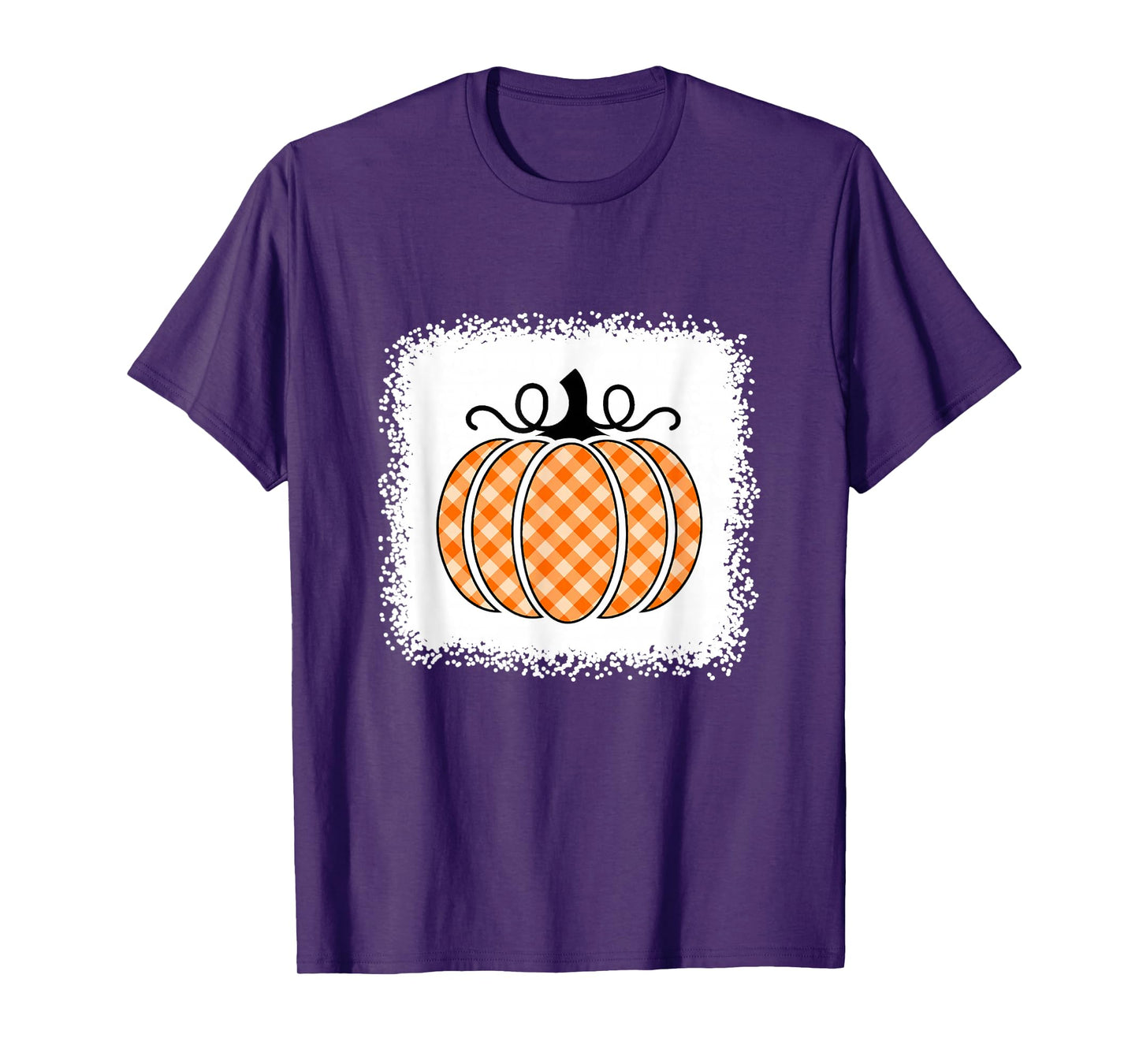 Halloween Pumpkin Bleached Orange and White Buffalo Plaid T-Shirt