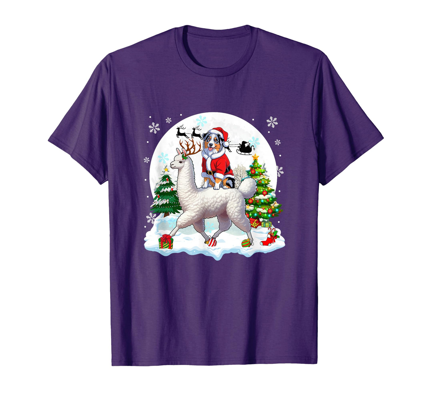 Santa Aussie Riding Llama Reindeer Christmas Owner Kids T-Shirt