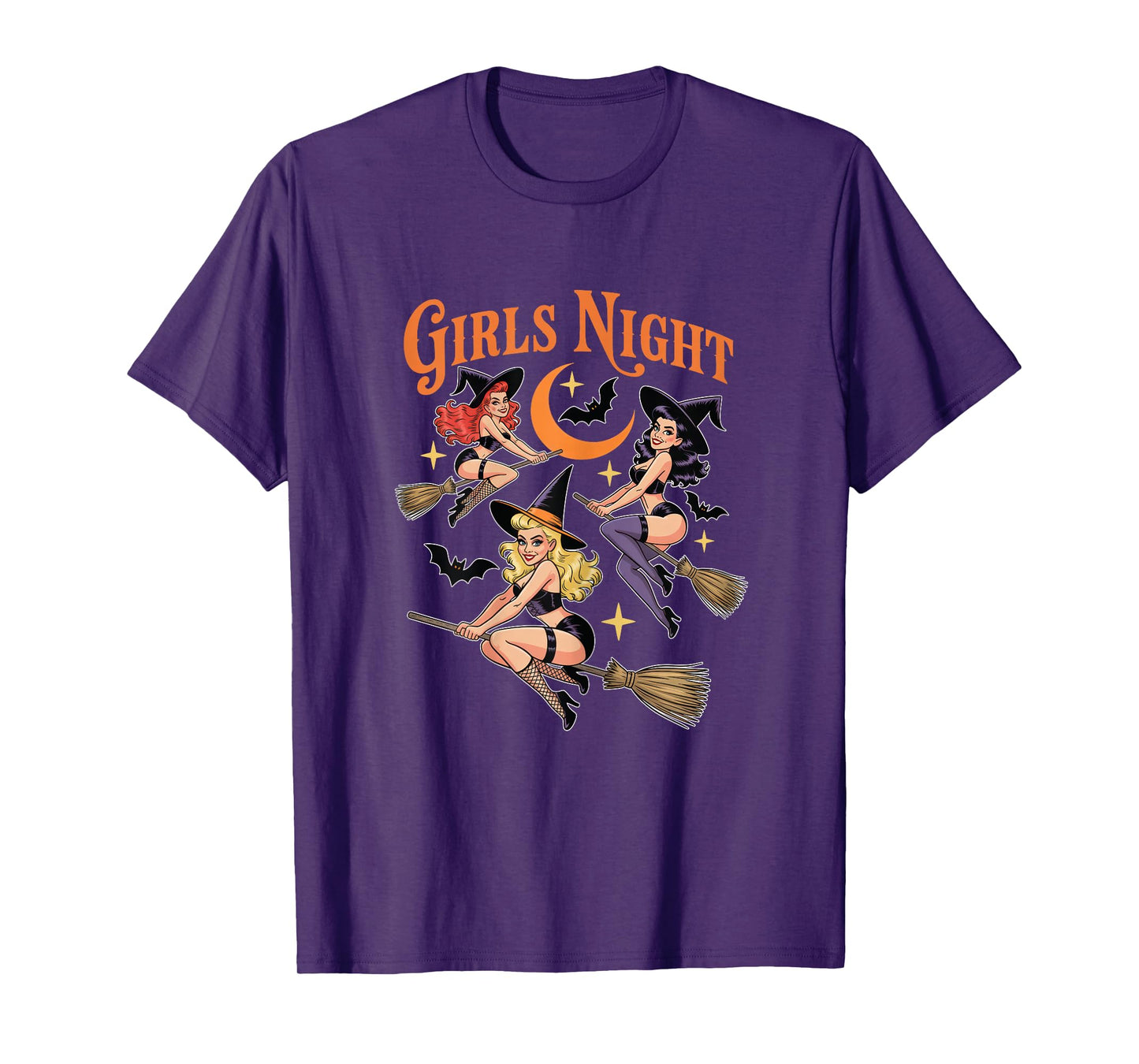 Girls Night Witch Funny Retro Pin-Up Witches Broomstick T-Shirt