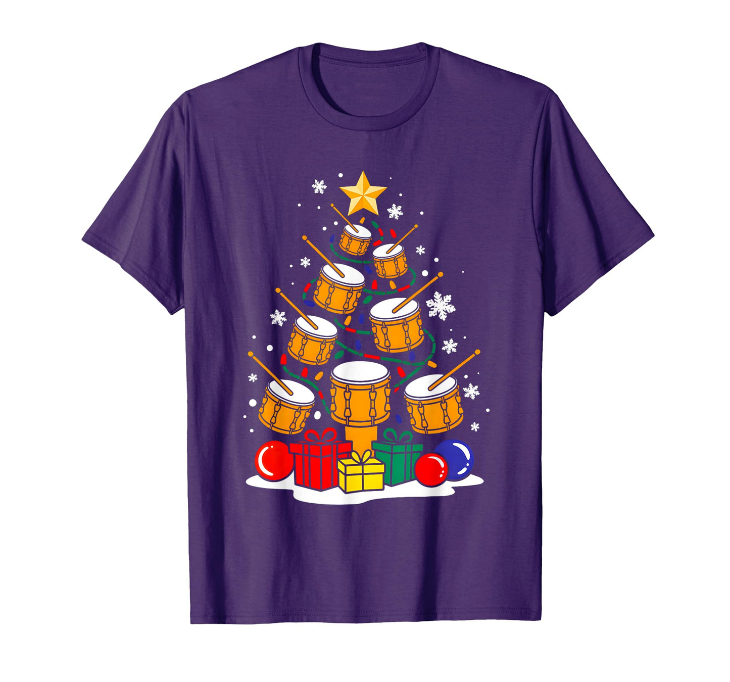Christmas Drummer Player Xmas Tree Funny Music Lover Santa T-Shirt