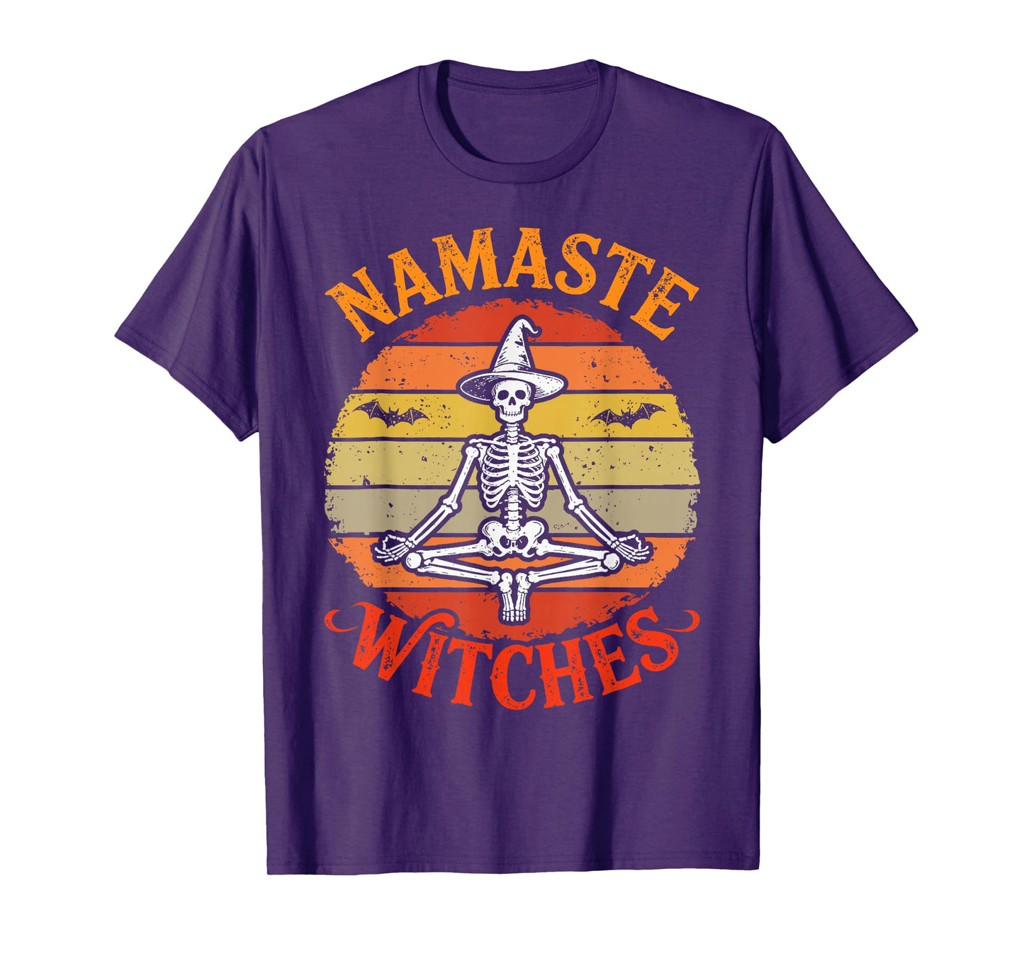 Namaste Witches Halloween Yoga Retro Vintage Skeleton T-Shirt