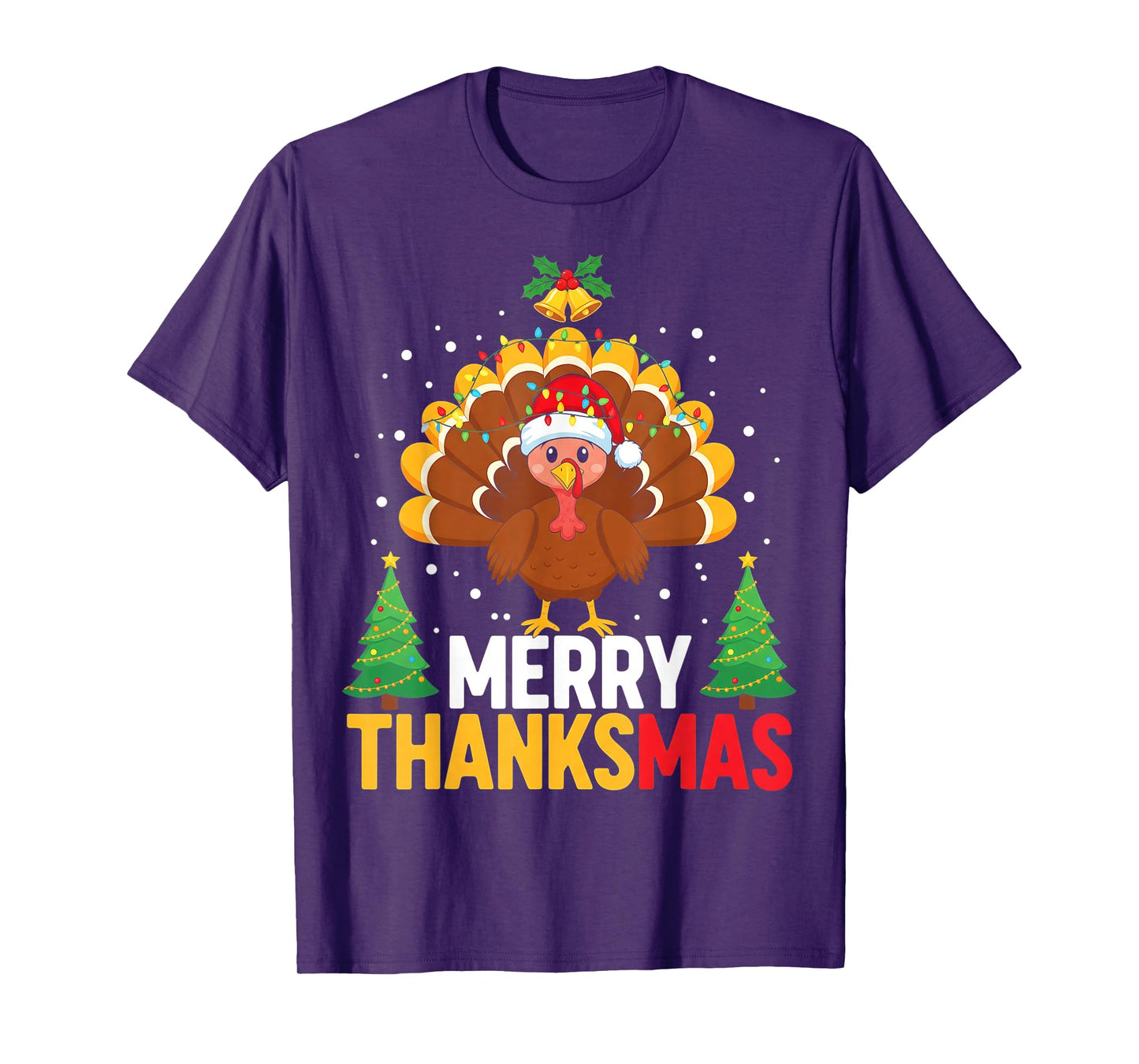 Funny Merry Thanksmas Happy Thanksgiving Santa Turkey T-Shirt