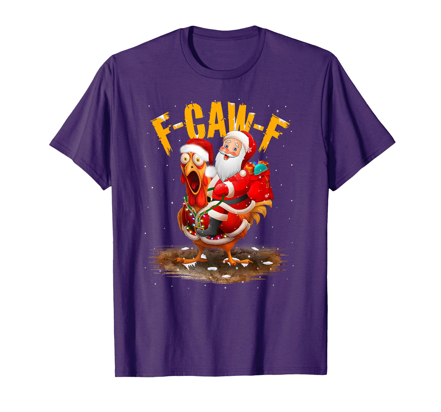 Funny F-Caw-F Santa Riding Chicken Christmas Reindeer FCAWF T-Shirt