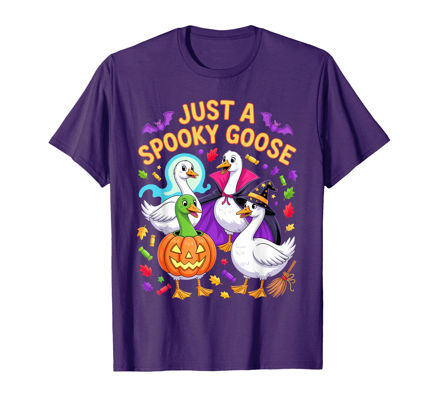 Just A Spooky Goose Halloween Humor Outfit with Candy Bats T-Shirt